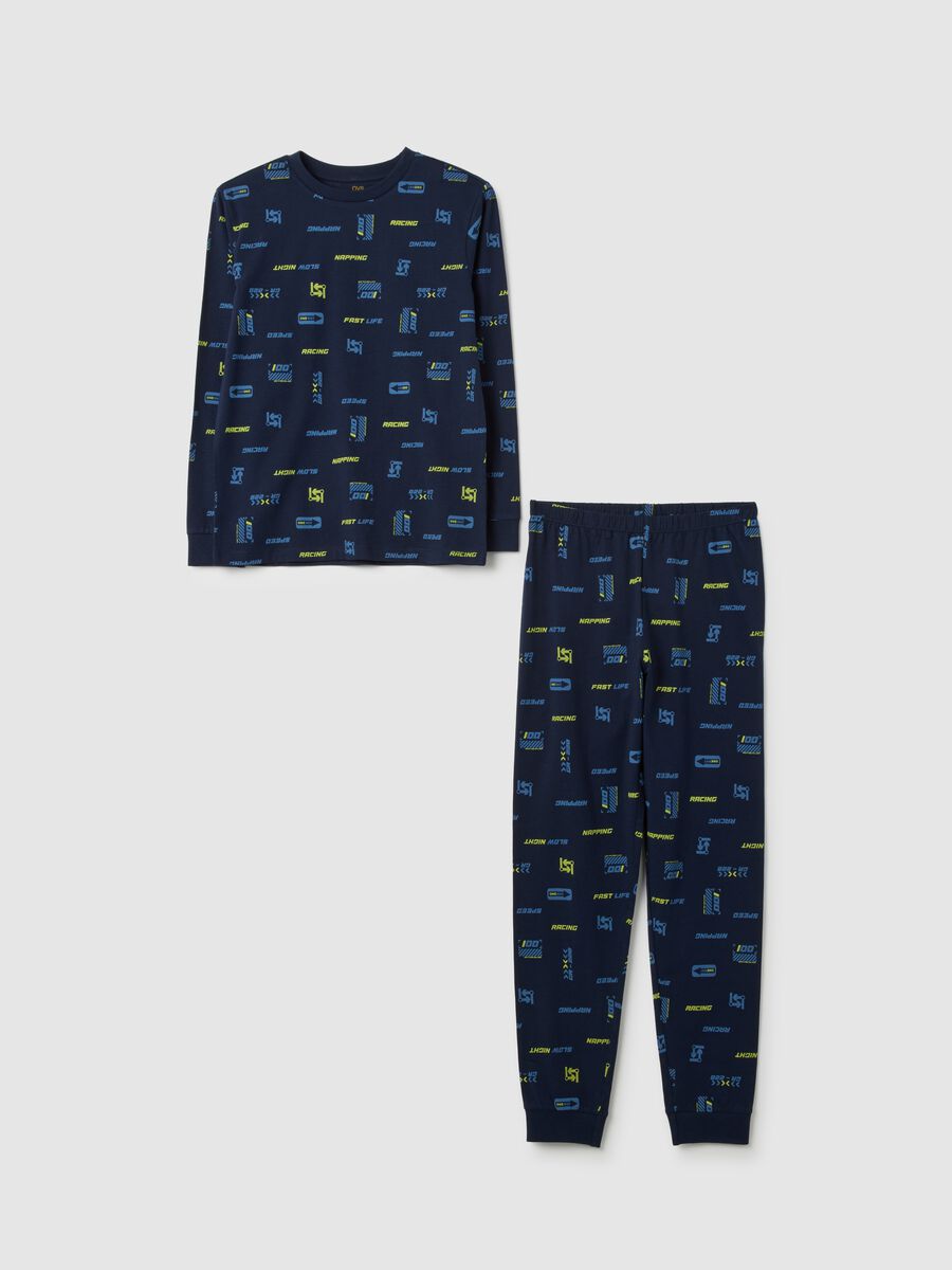Pigiama da ragazzo in puro cotone blu regular fit_0