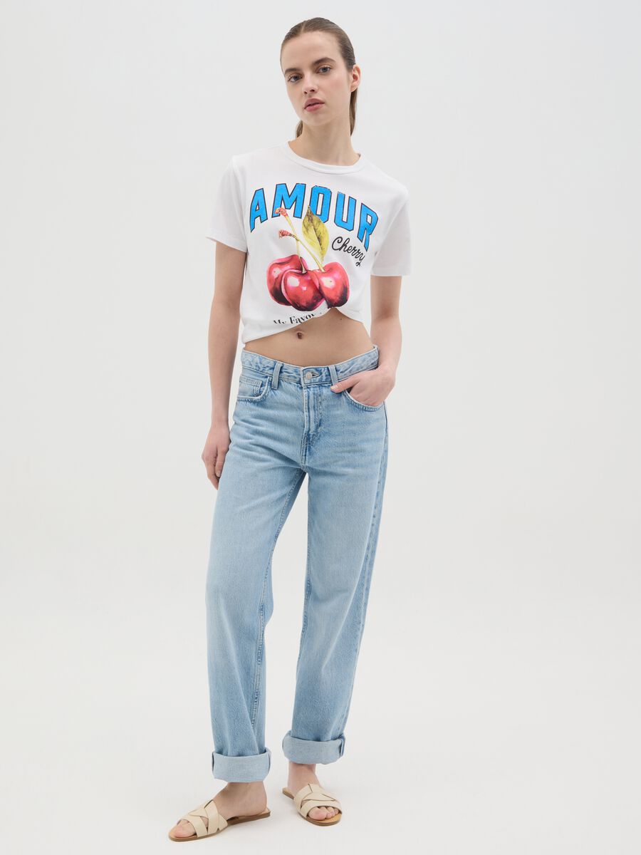White T-shirt in cotton with "Amour Cherry" print_1