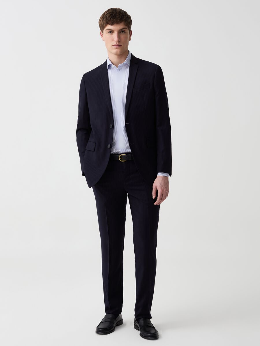 Slim-fit single-breasted pinstriped suit_0