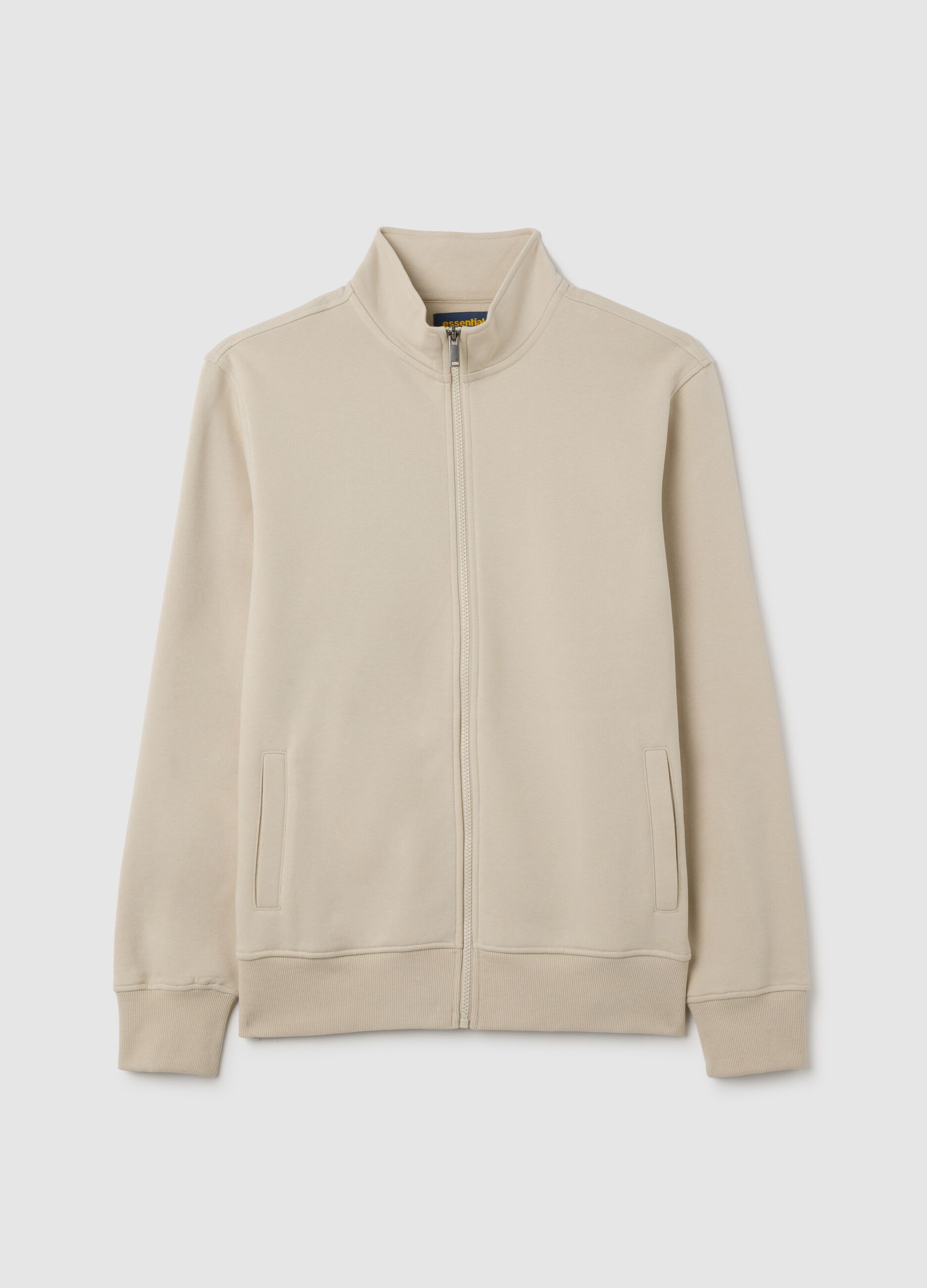 Felpa in misto cotone beige con zip