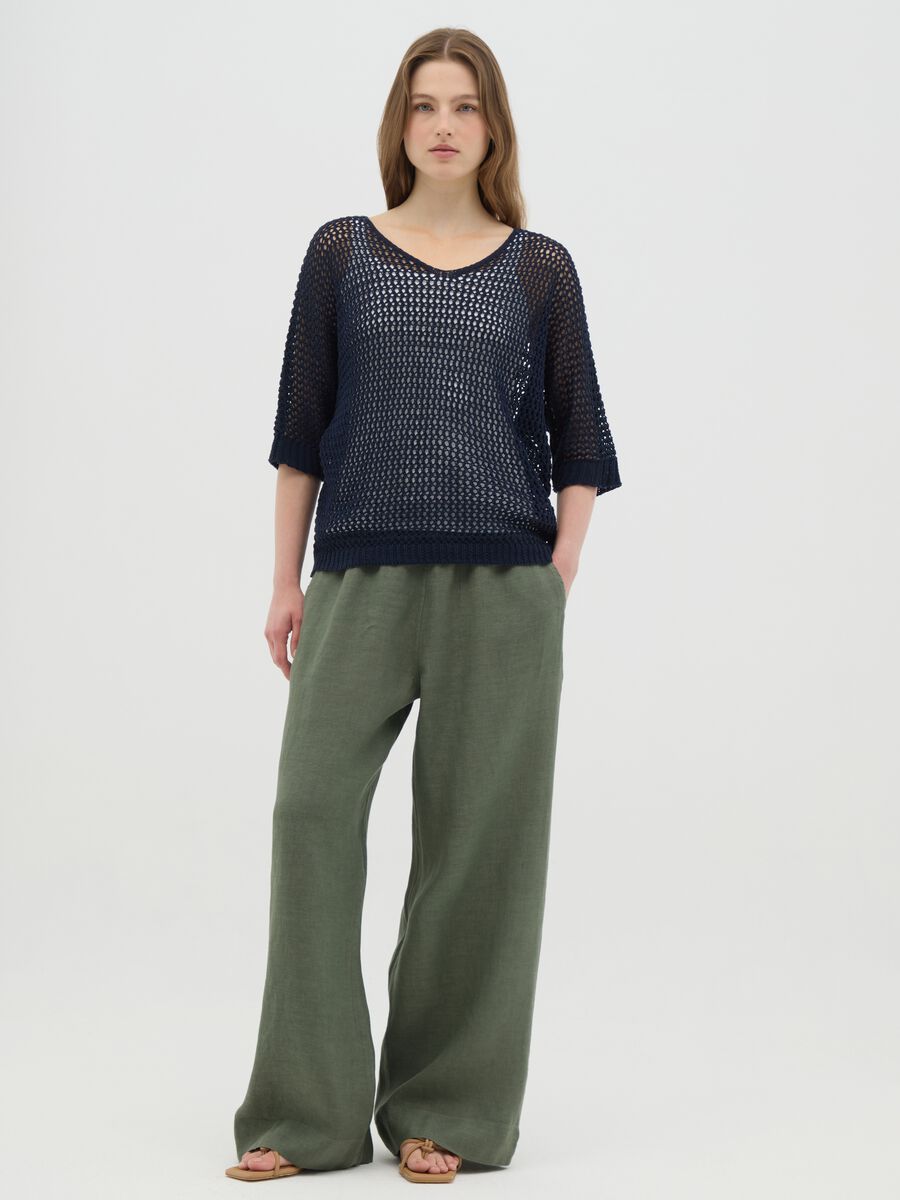 Women's blue cotton sweater with regular fit_1