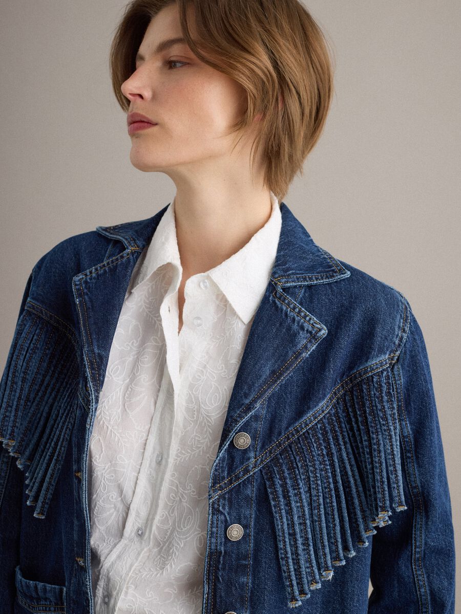 Pure cotton denim jacket regular fit with fringes_2