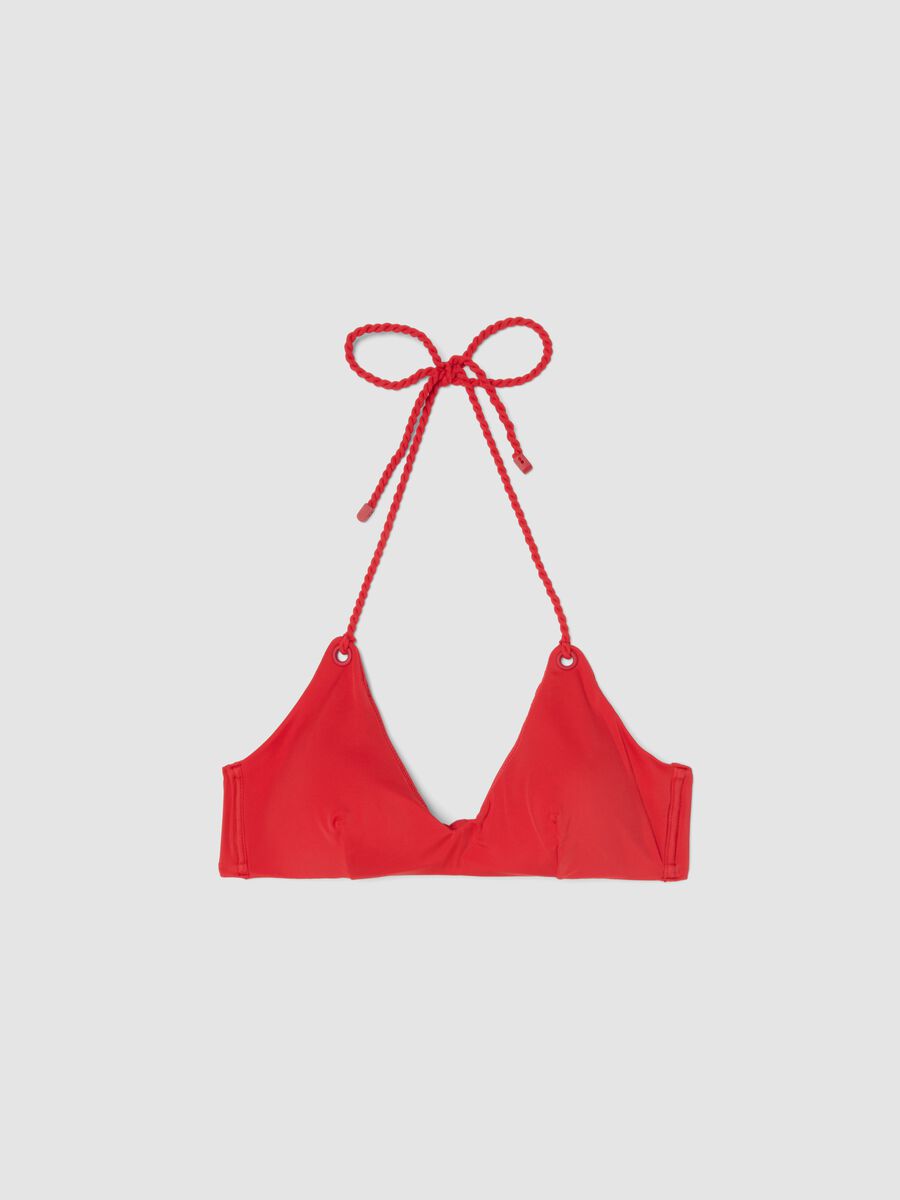 Top bikini rosso a triangolo in tessuto elasticizzato_0