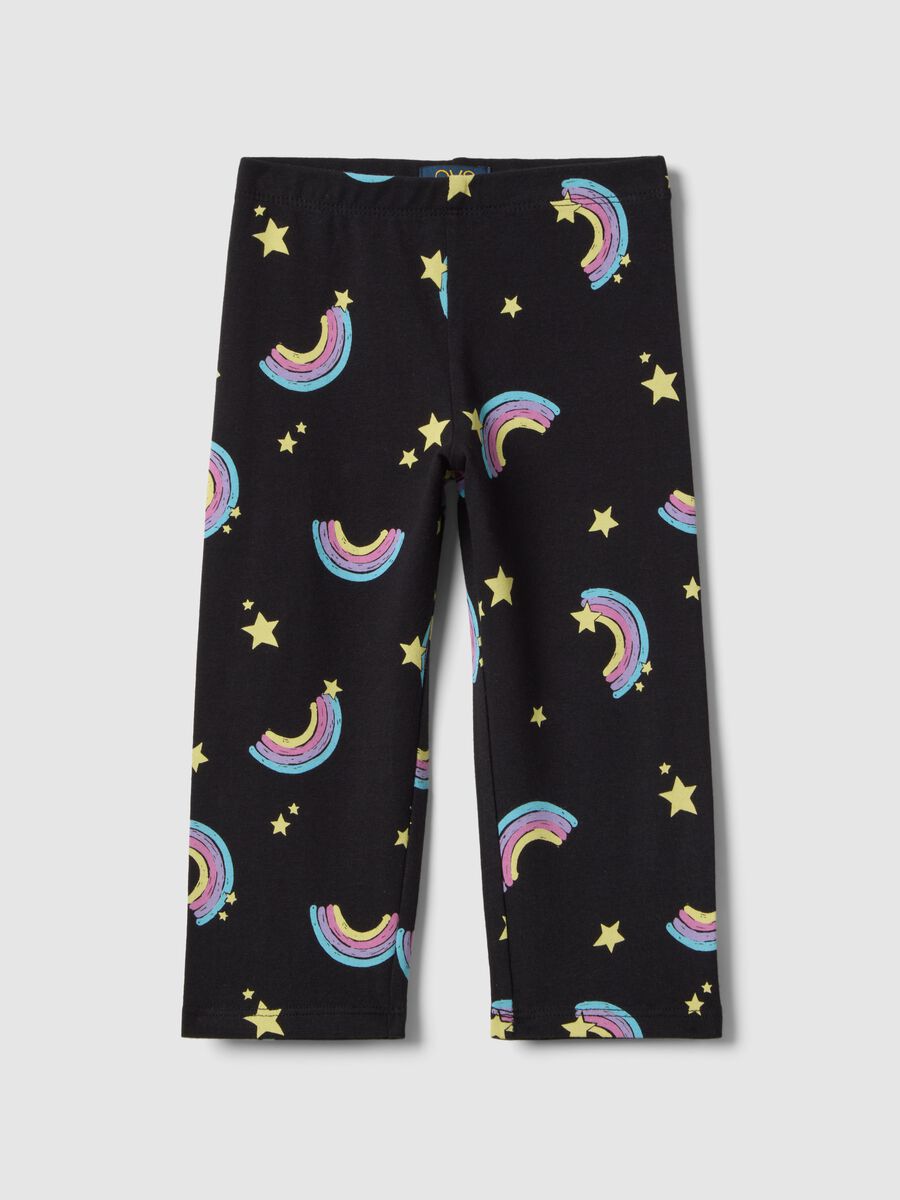 Leggings skinny in cotone biologico elasticizzato neri da bambina_0