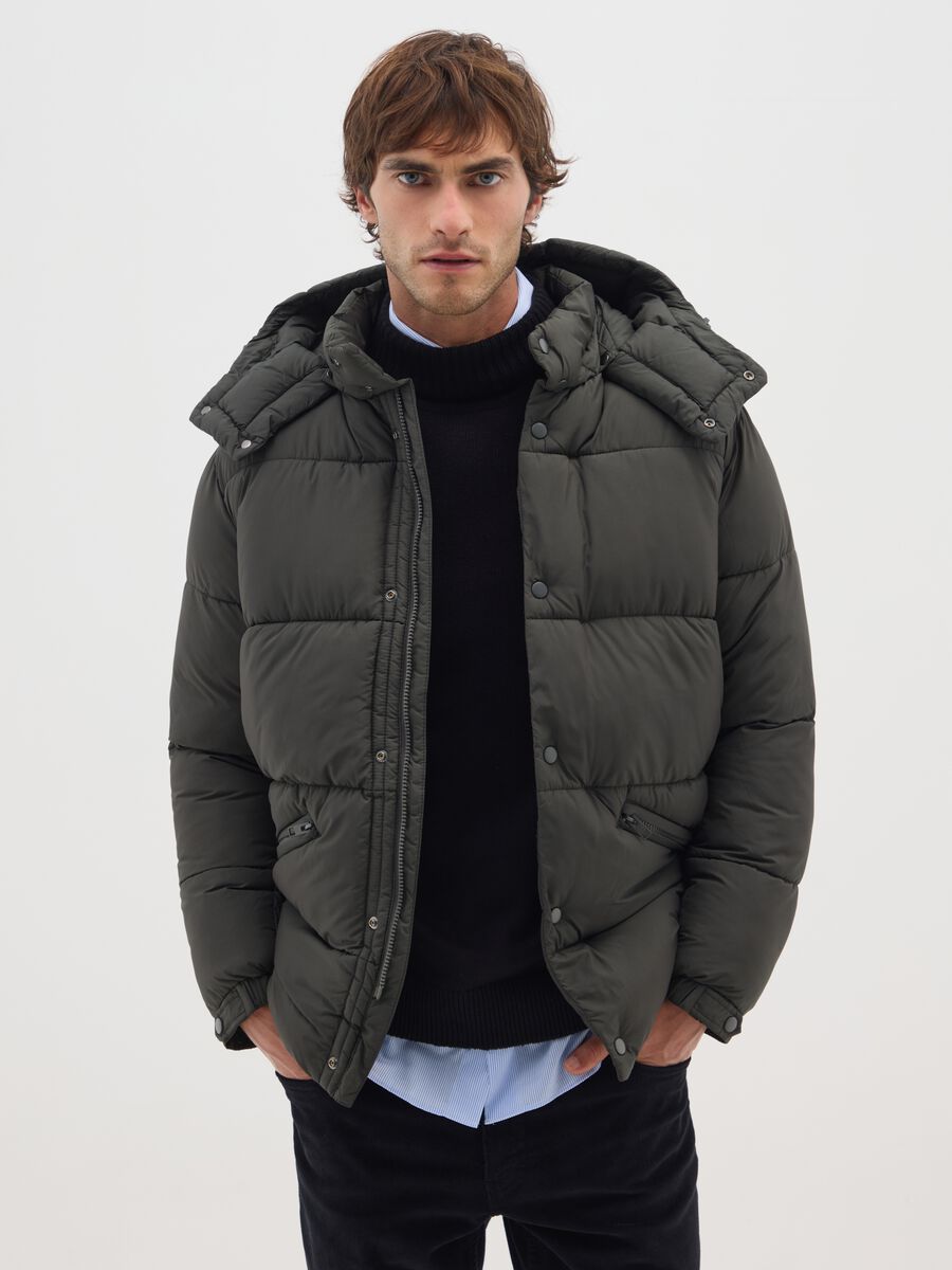 Green padded jacket, regular fit with zip and buttons_0