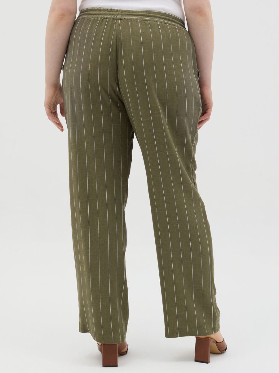 Curvy green wide-leg culotte pinstriped trousers_2