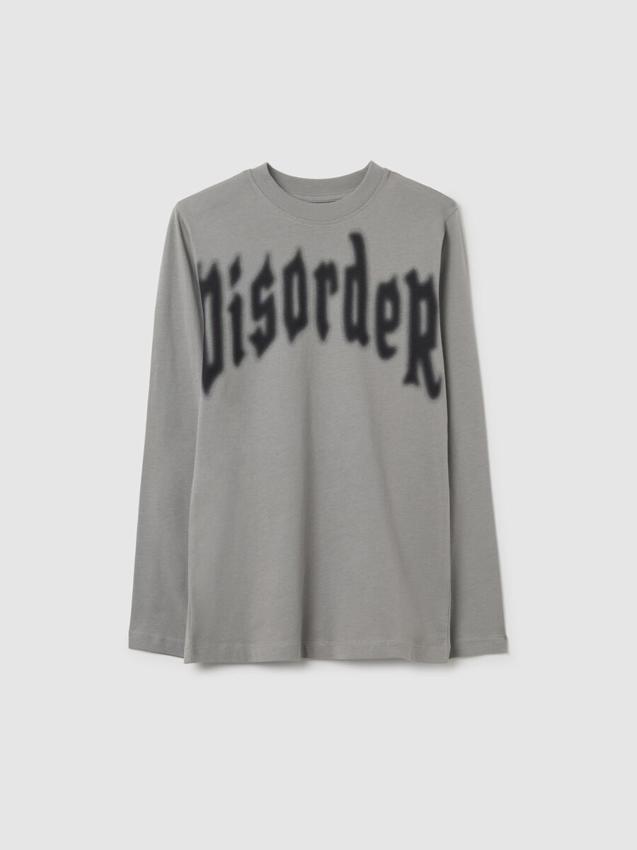 T-shirt da ragazzo in puro cotone grigia oversize_0