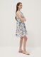 White pure cotton dress with floral print and V-neck, oversized fit_0