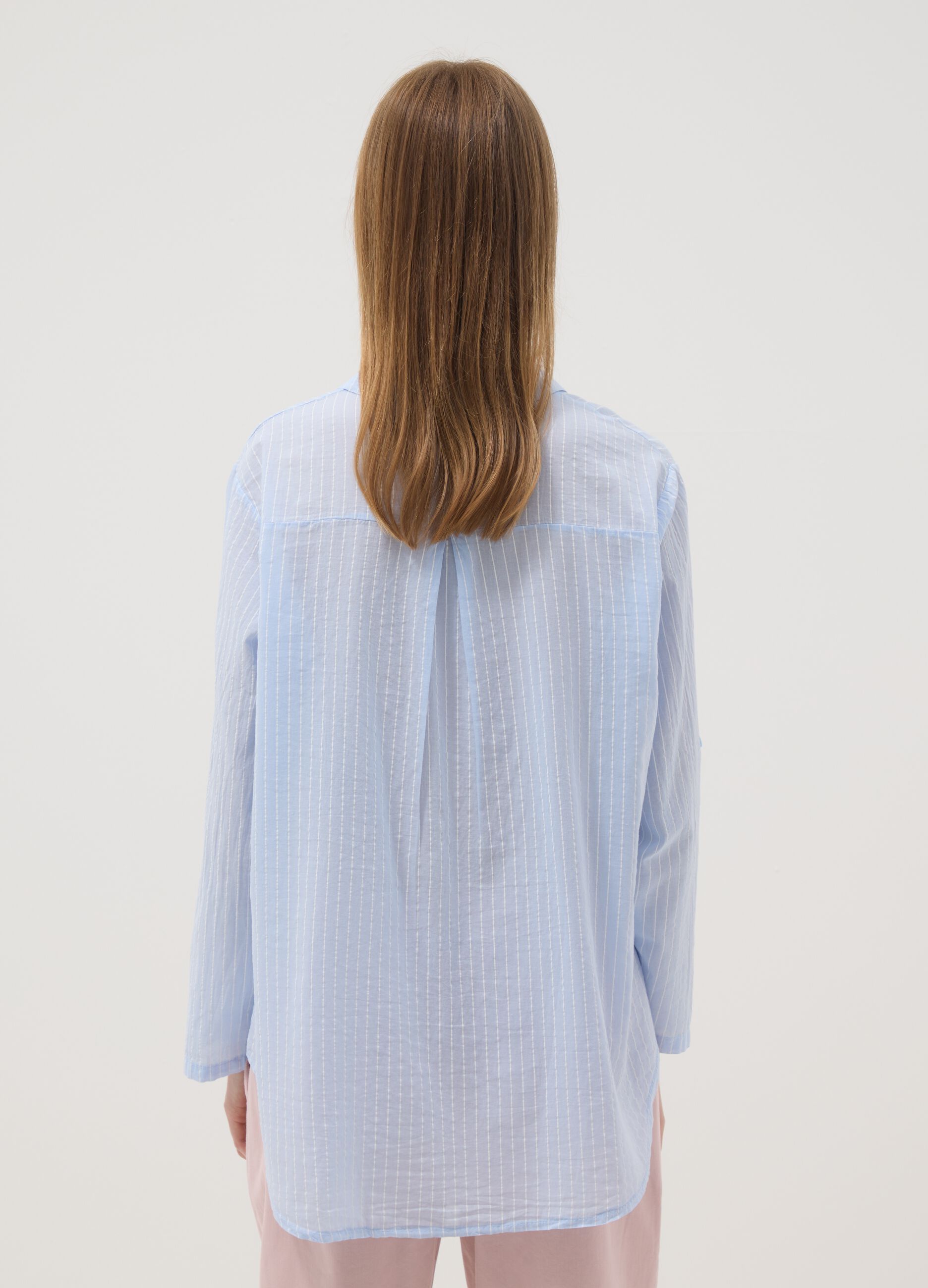 Blue striped pure cotton regular fit shirt
