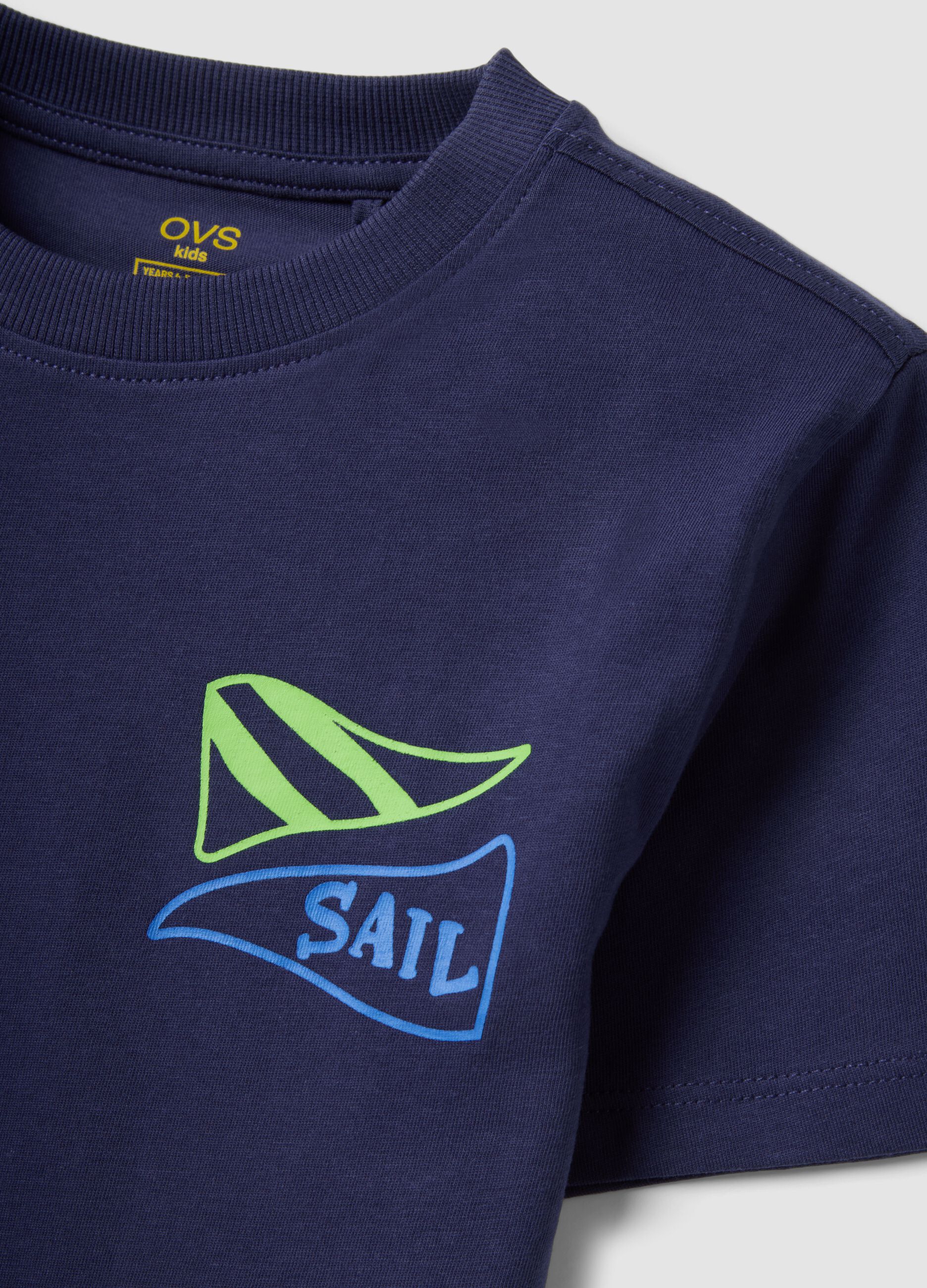 Blue pure cotton boys&rsquo; T-shirt with sailing print