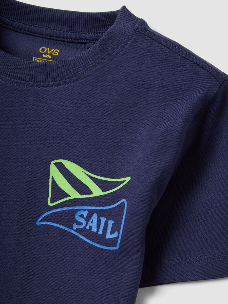 Blue pure cotton boys&rsquo; T-shirt with sailing print_2
