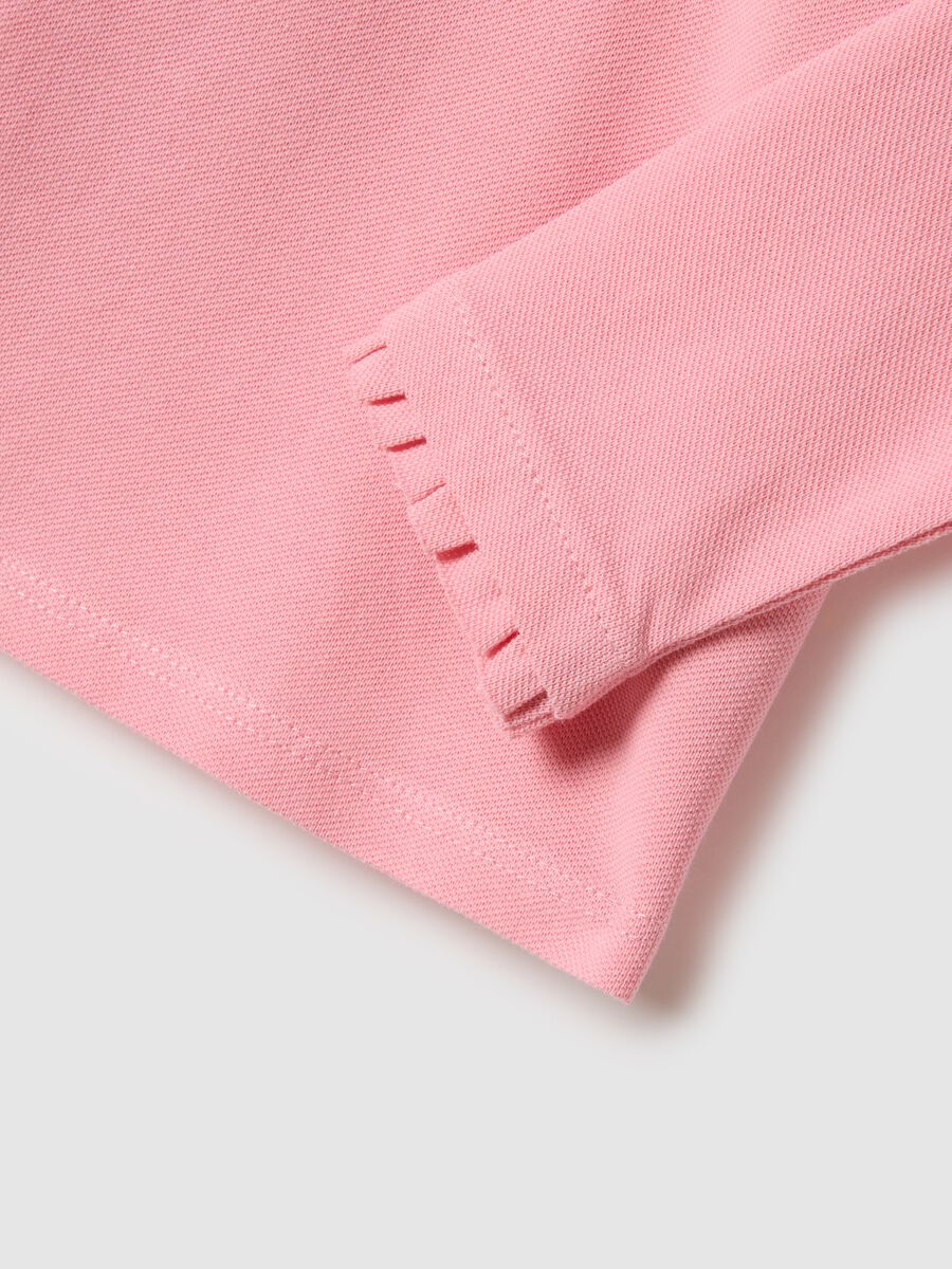 Girl's pink pure cotton polo with regular fit and ruched details_3