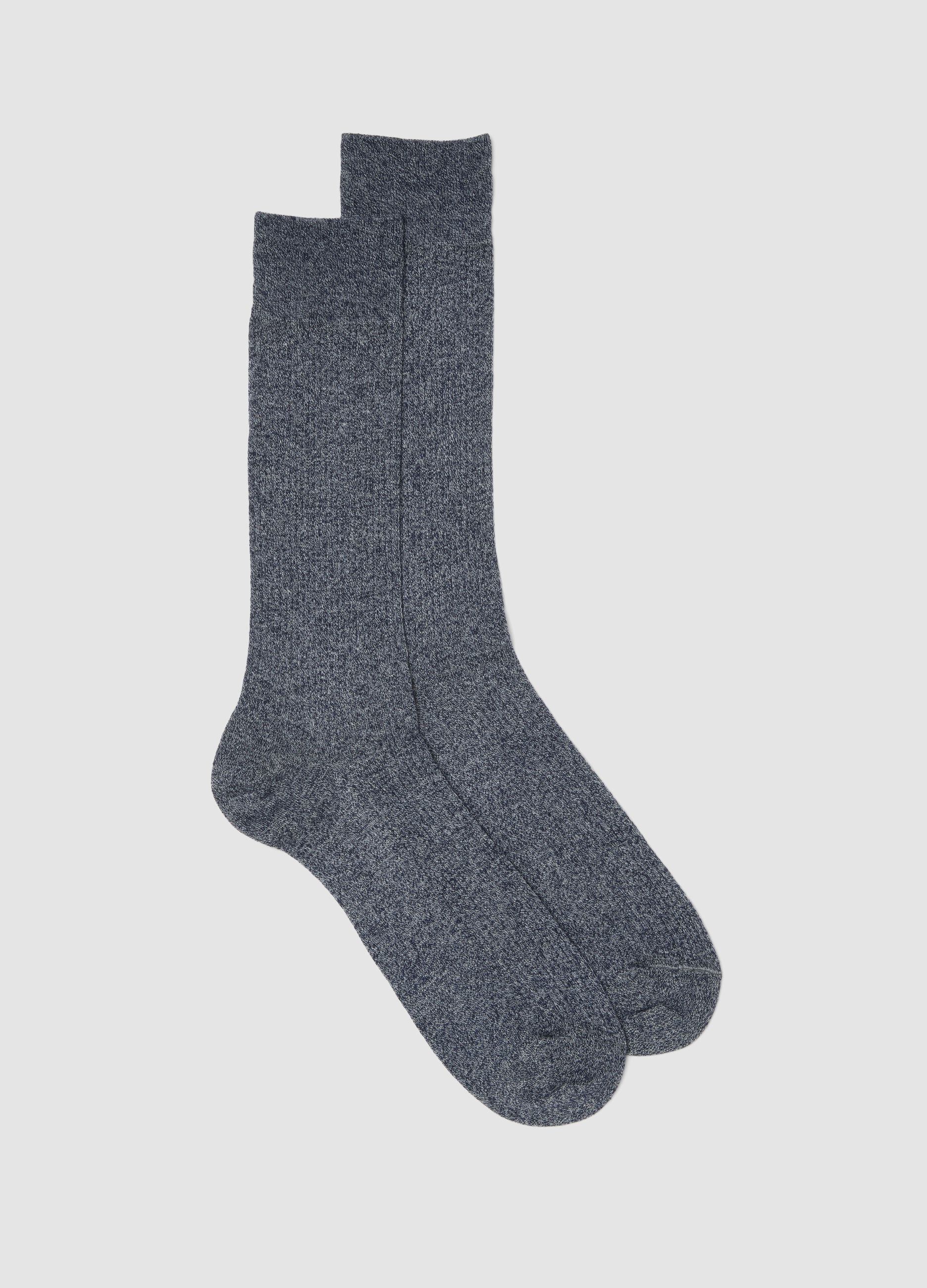 Long blue socks in a stretch cotton and linen blend