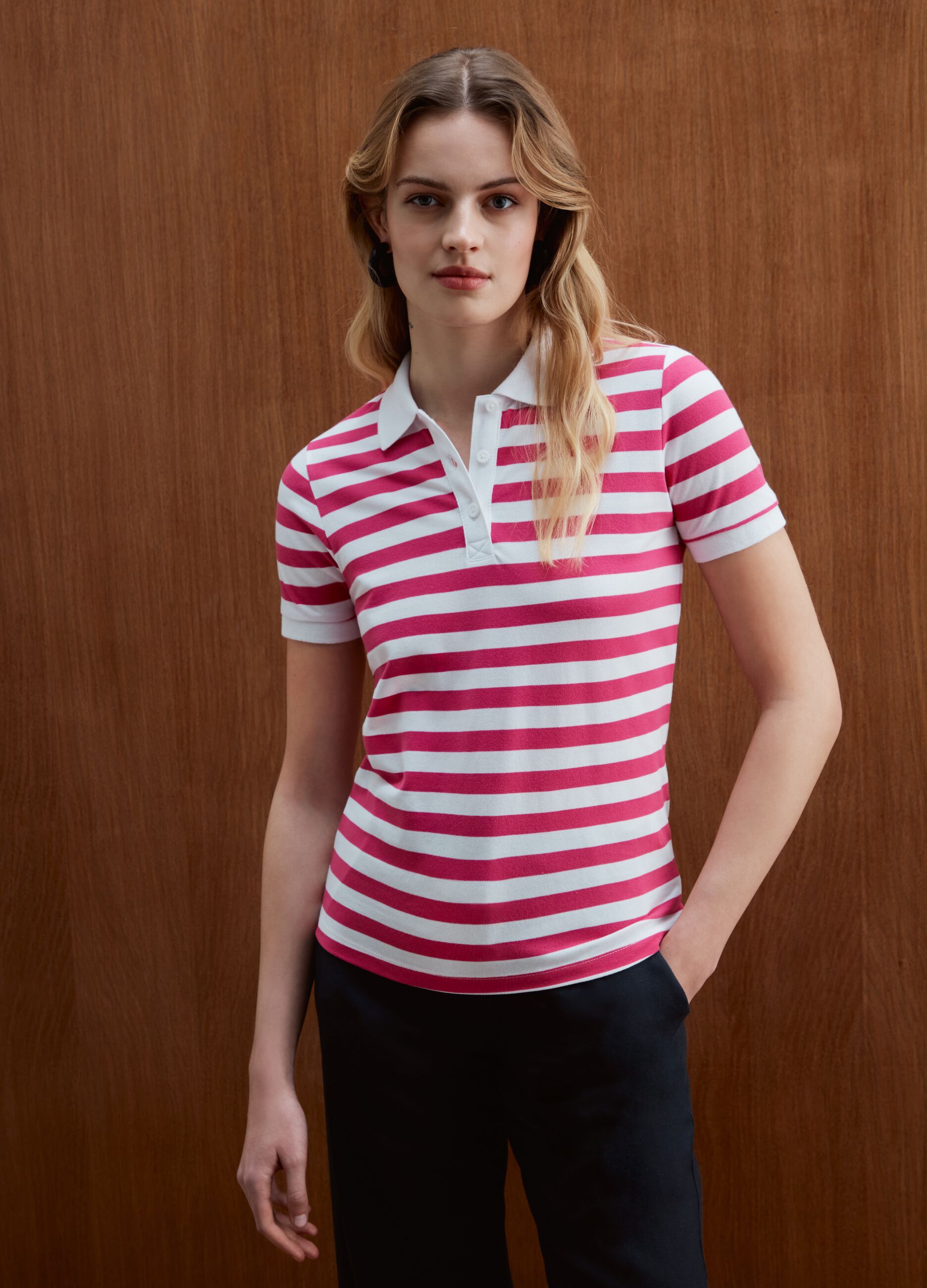 Striped pique polo shirt