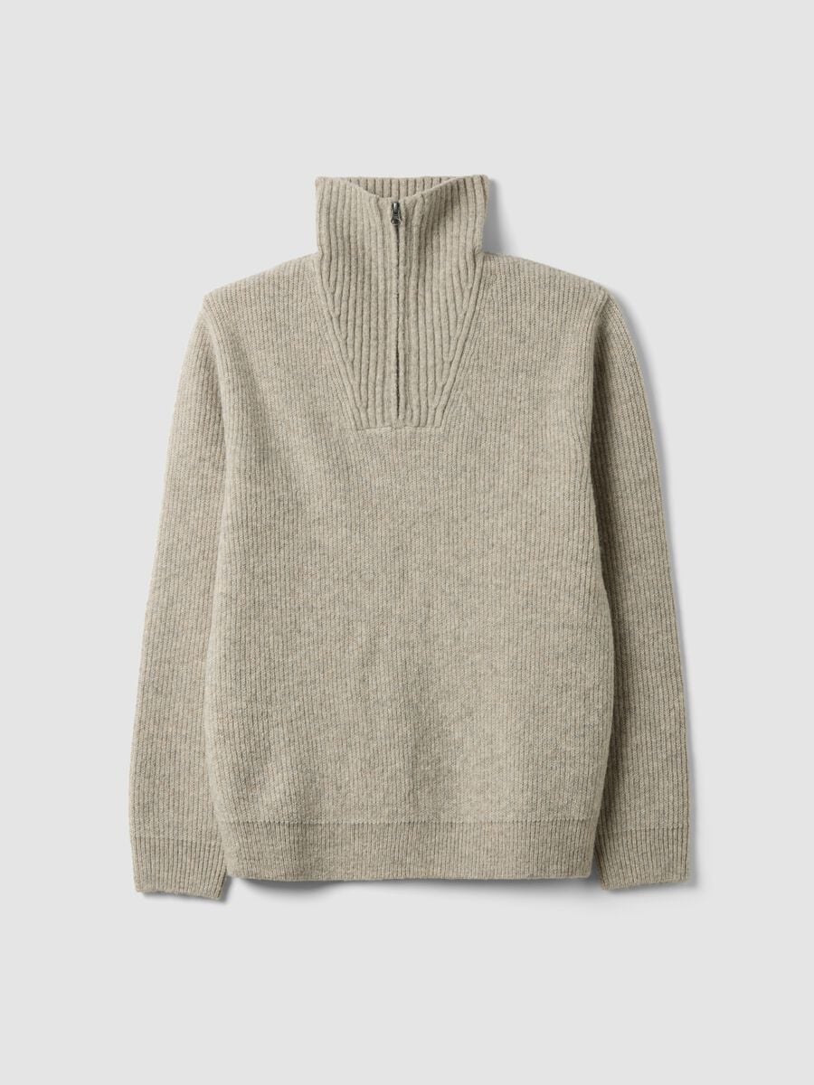 Half zip beige in lana elasticizzata regular fit_0