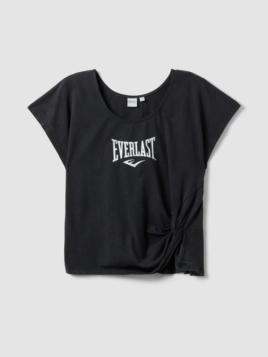 Black pure cotton regular fit T-shirt with knot detail_0