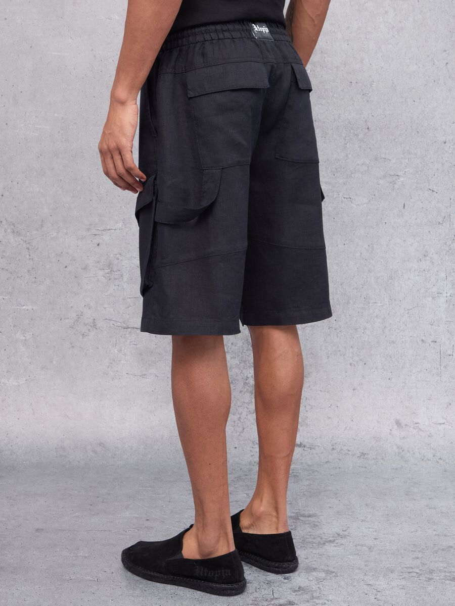 100% Linen Black Cargo Shorts_3