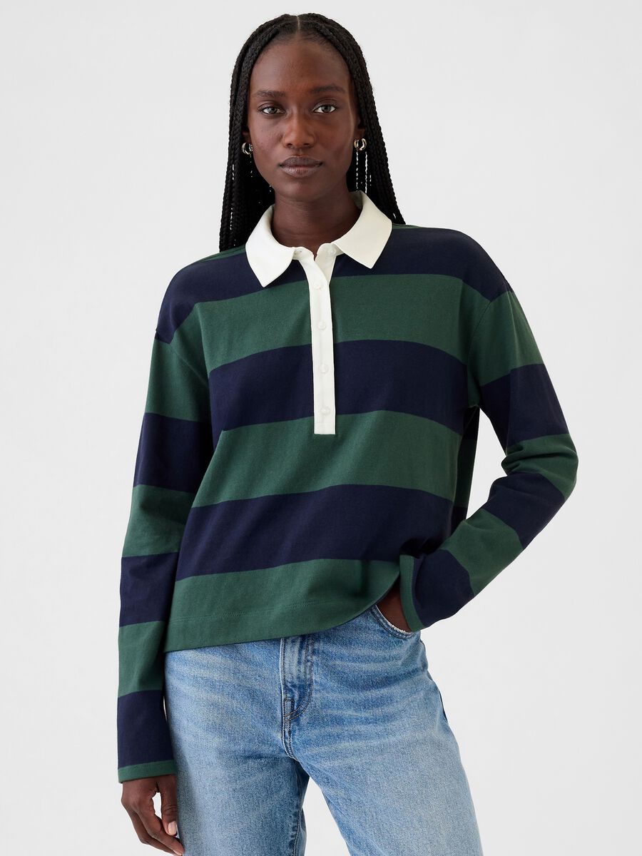 Striped polo shirt with long sleeves_0