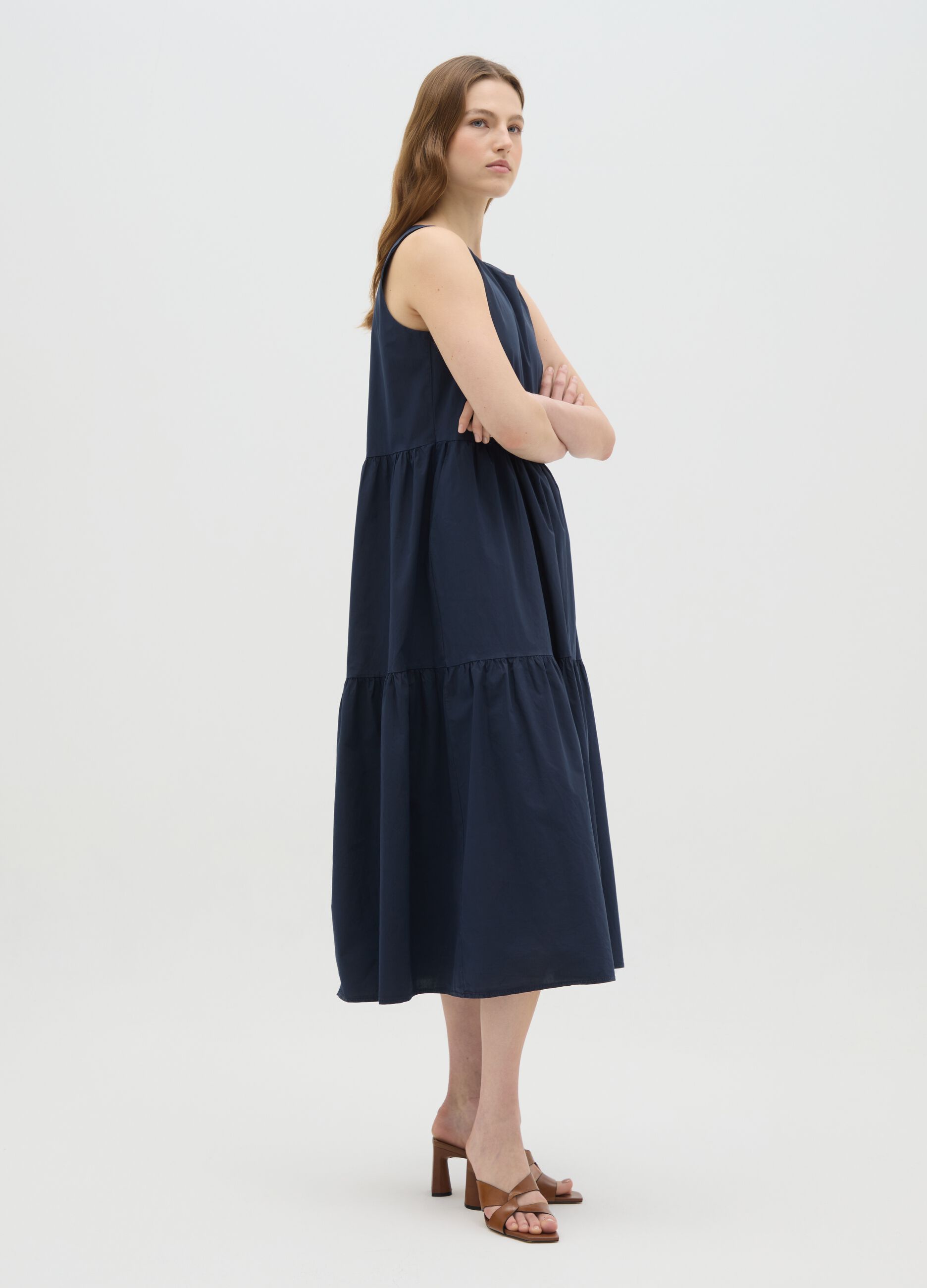 Abito lungo da donna in puro cotone blu regular fit