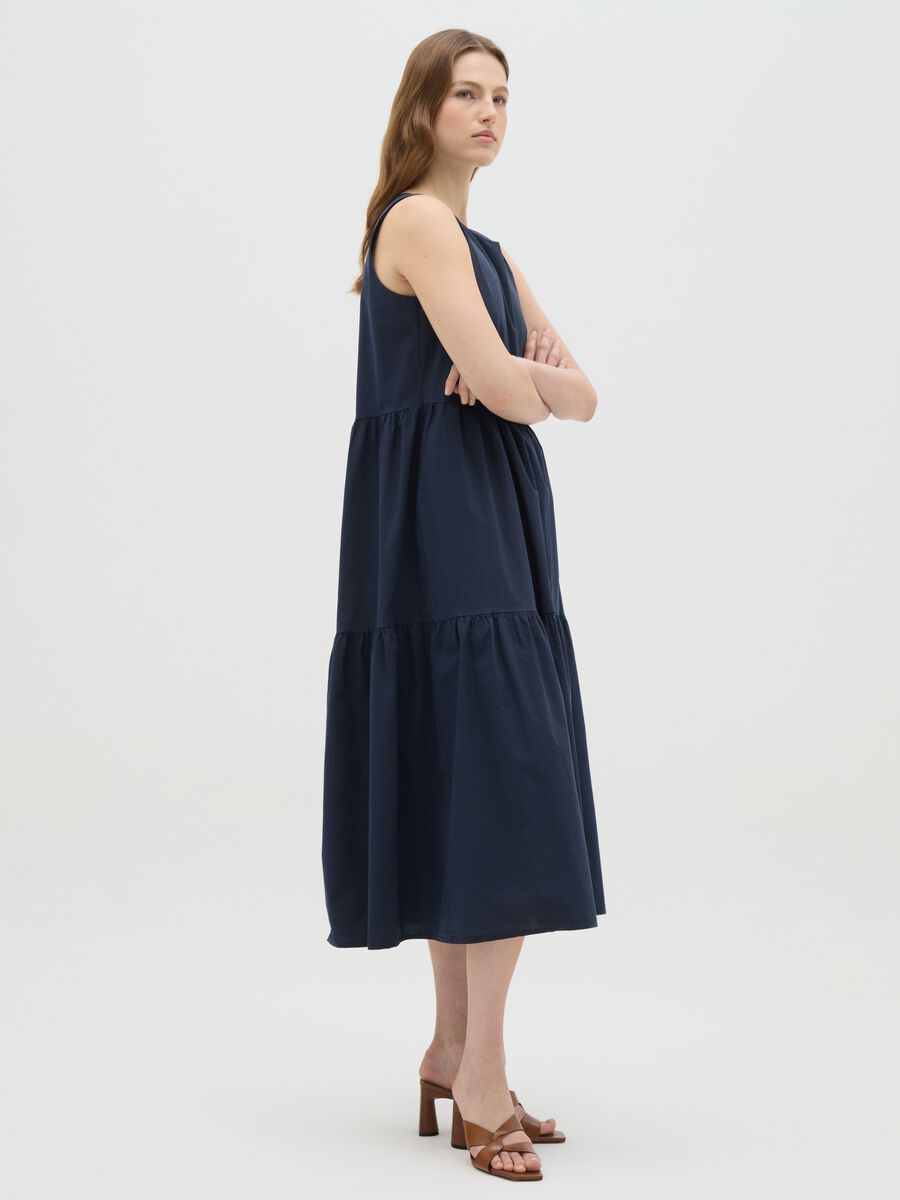 Women's long dress in pure blue cotton, regular fit_1