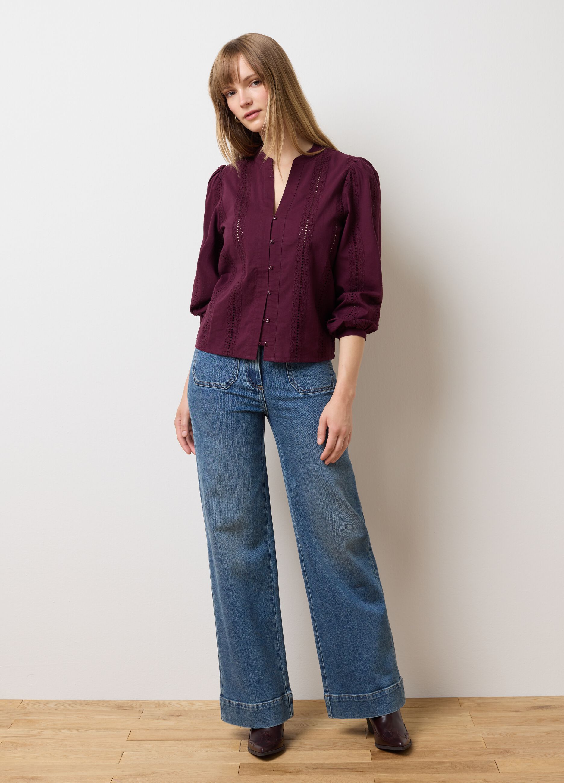 Red pure cotton regular fit shirt