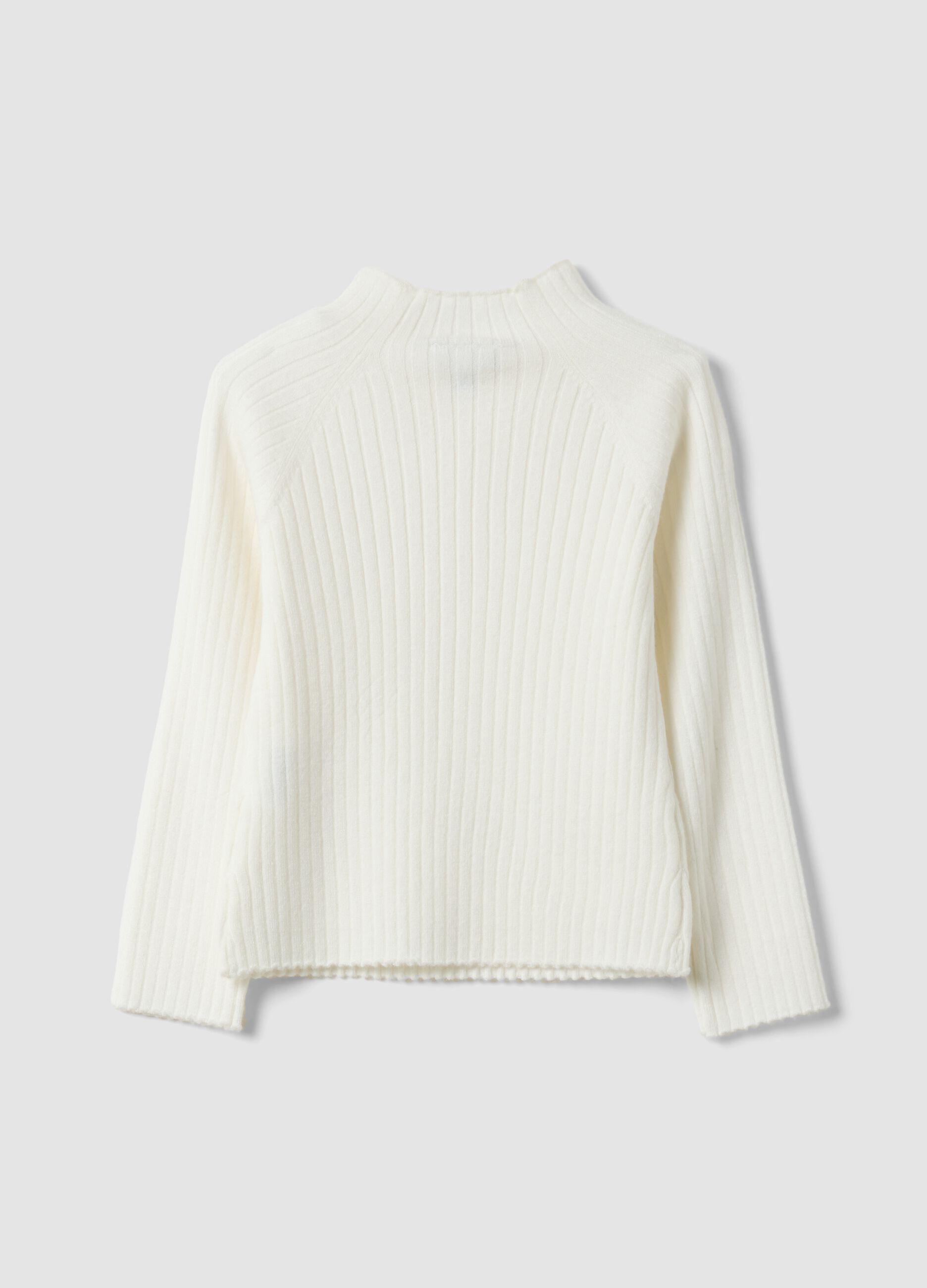 Maglia bianca in misto viscosa a coste con girocollo regular fit