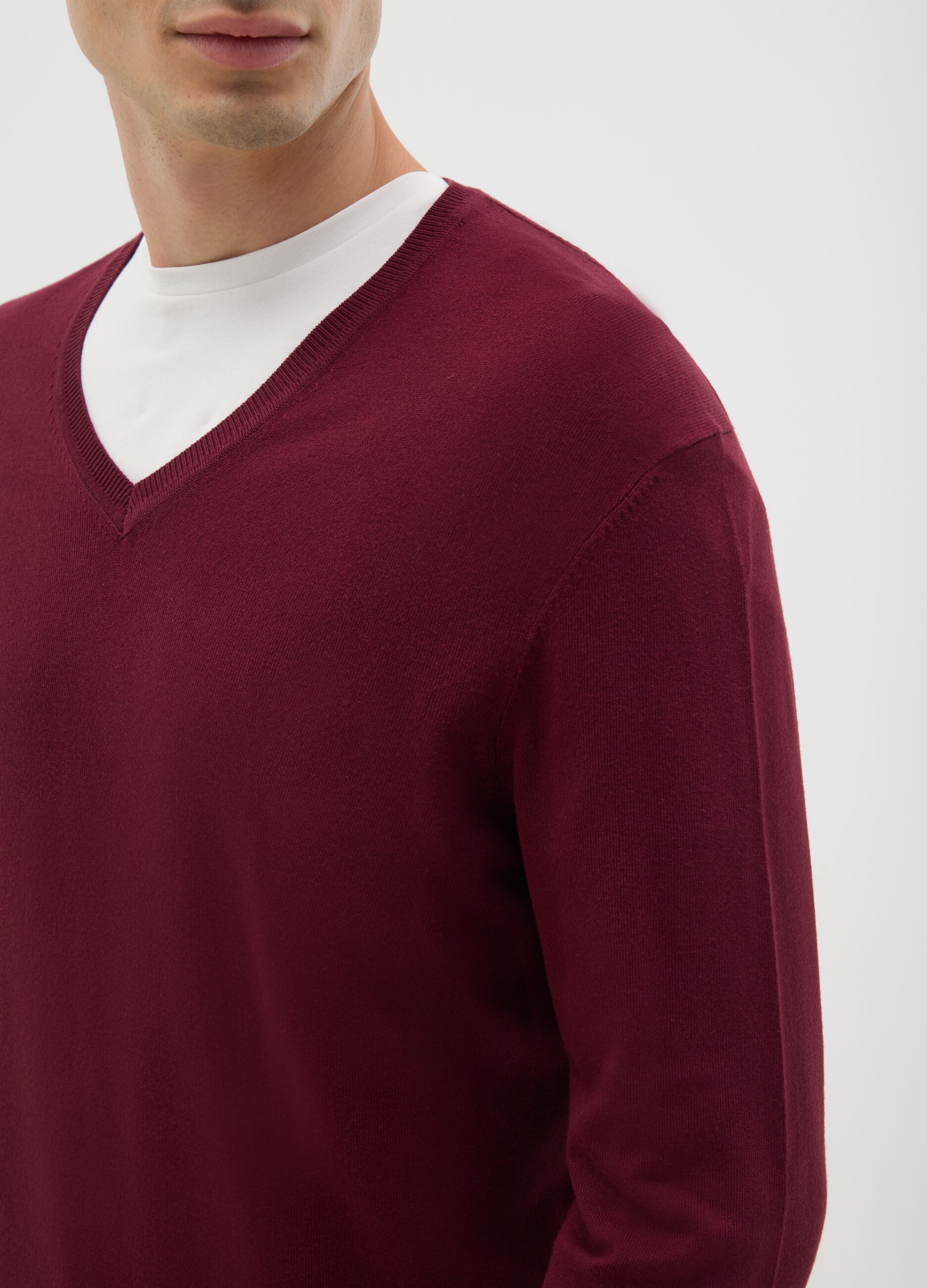 Red mixed material sweater, regular fit