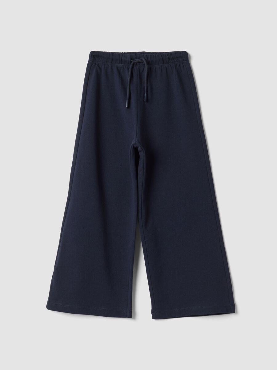 Pantaloni blu in puro cotone a gamba ampia_0
