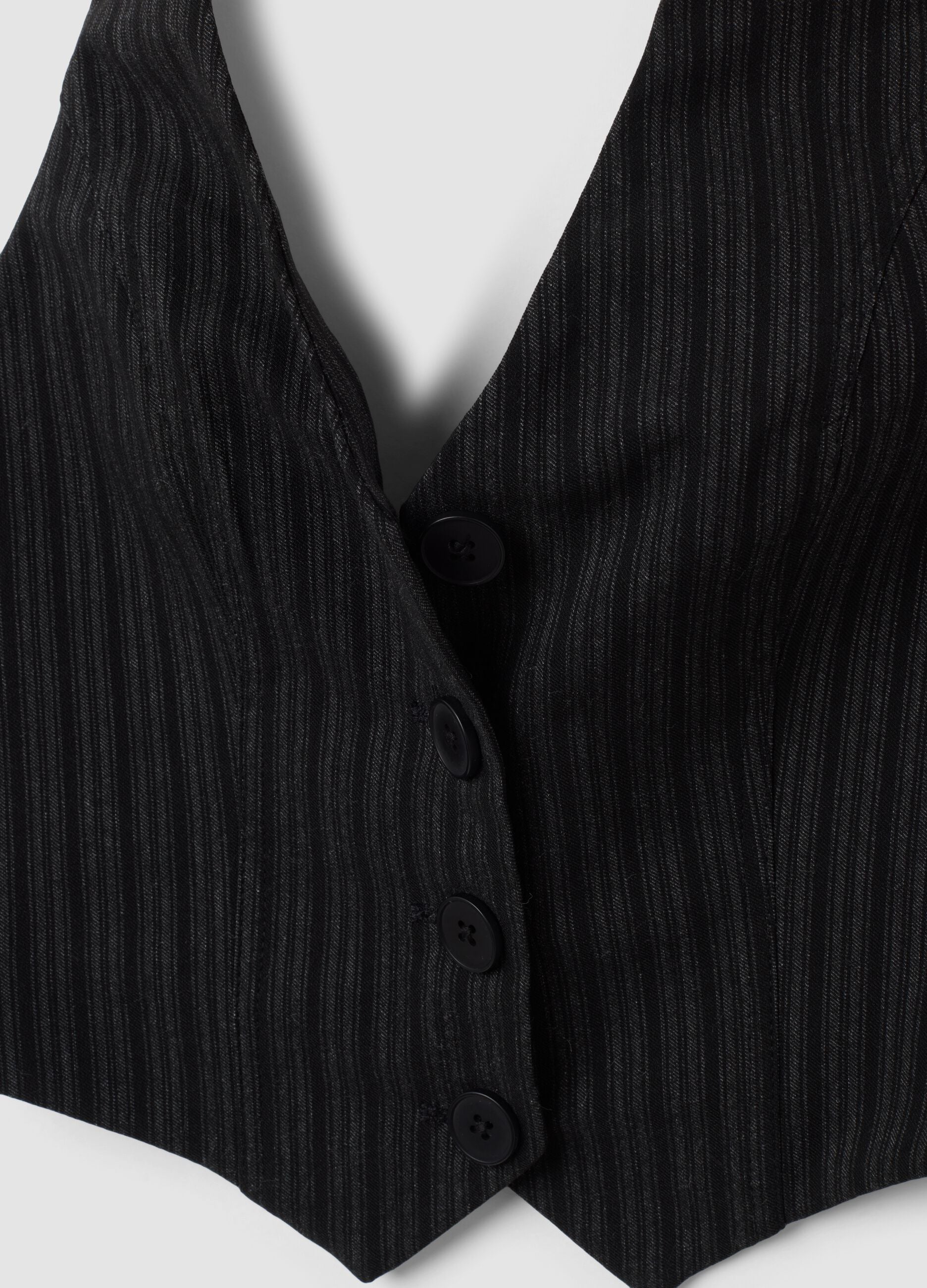 Black cropped vest in stretch striped viscose