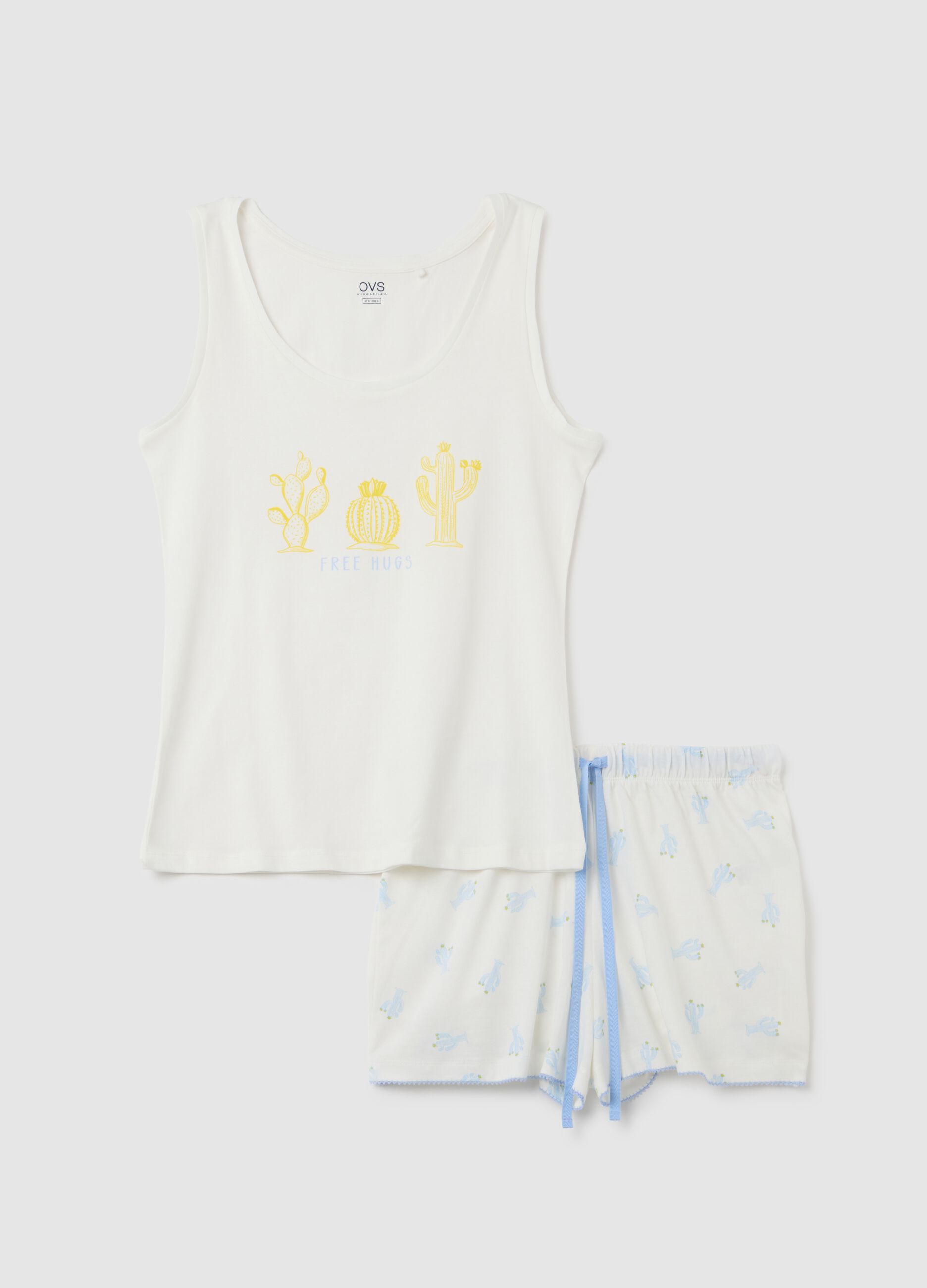 Completo pigiama da donna in puro cotone bianco