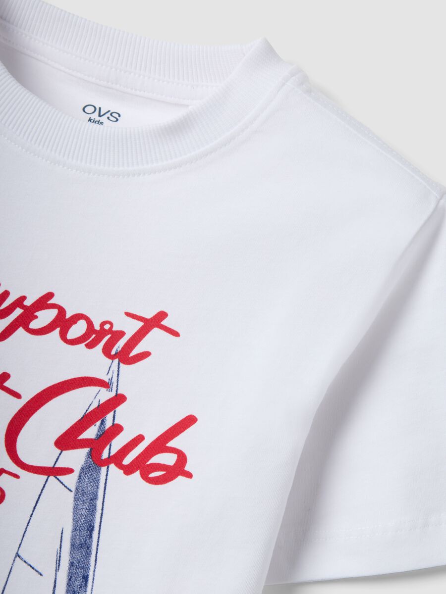 White pure cotton boys&rsquo; T-shirt with sailing print_2