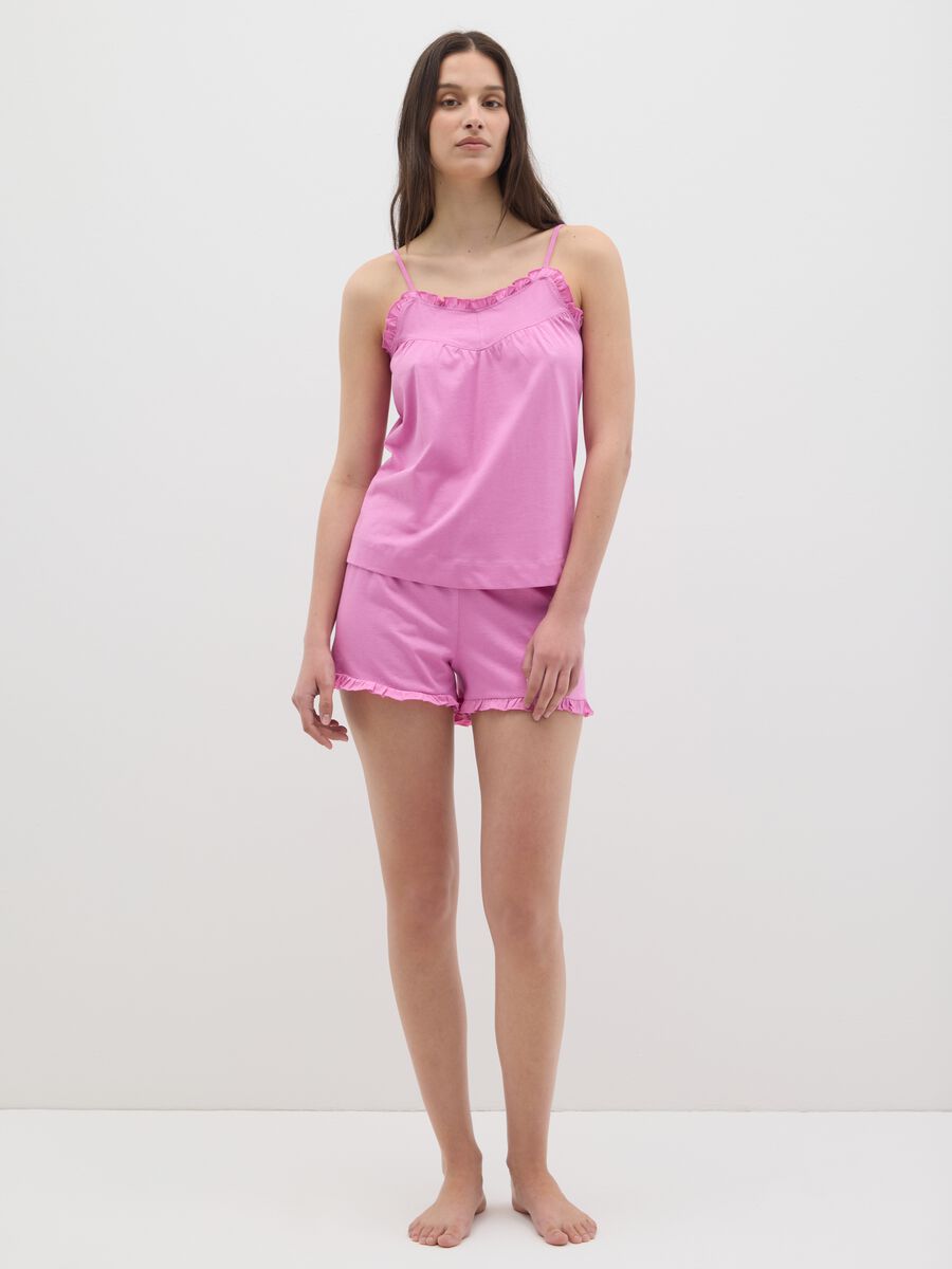 Women's pure cotton pink pyjama set with regular fit and ruffles_0