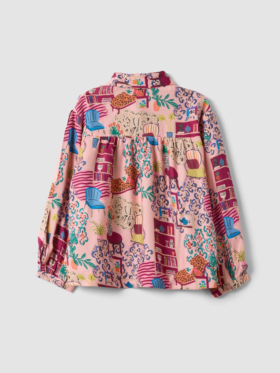 Camicia rosa in pura viscosa con fantasia e colletto classico per bambina_5