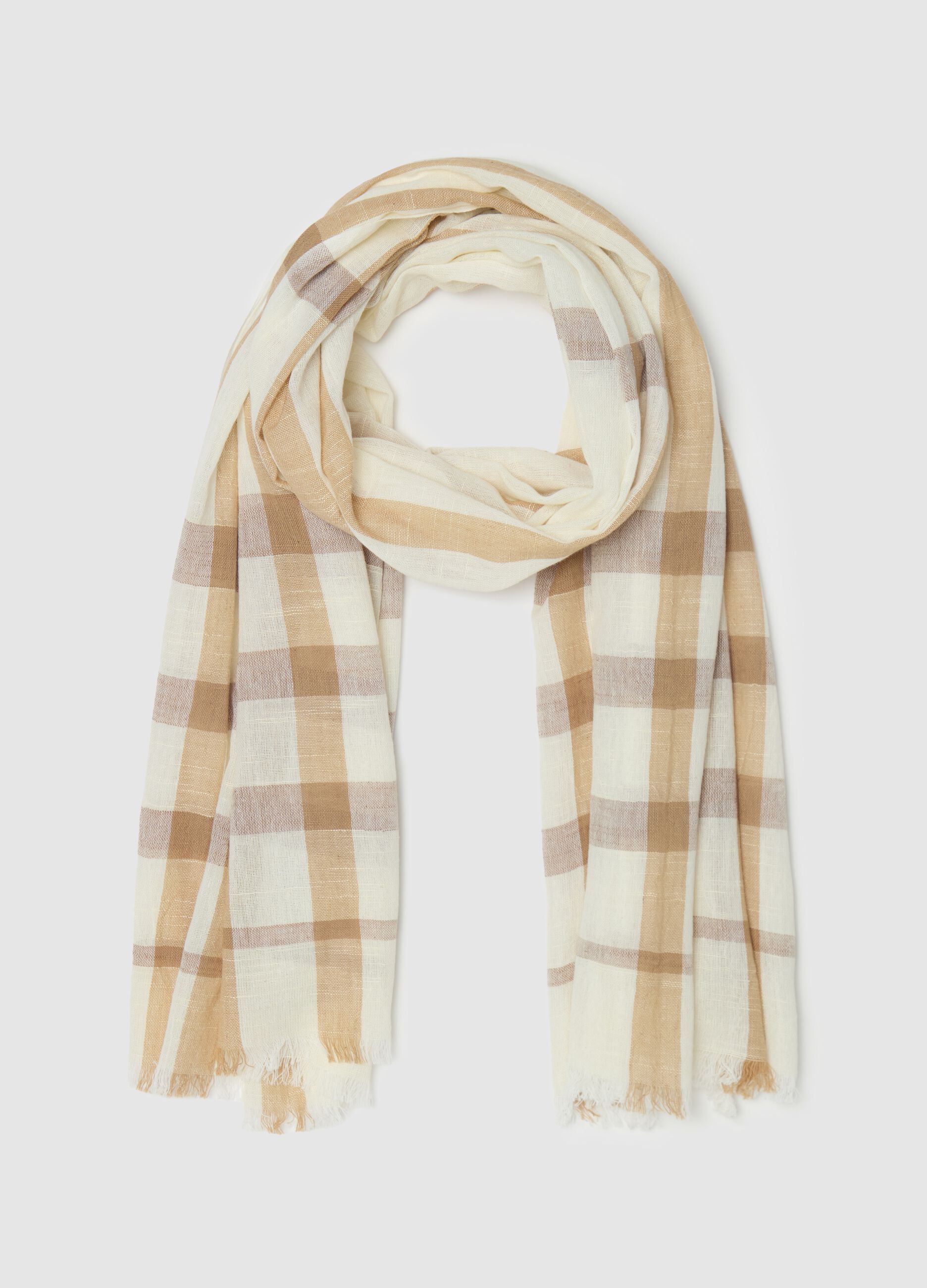 Check pashmina with fringing