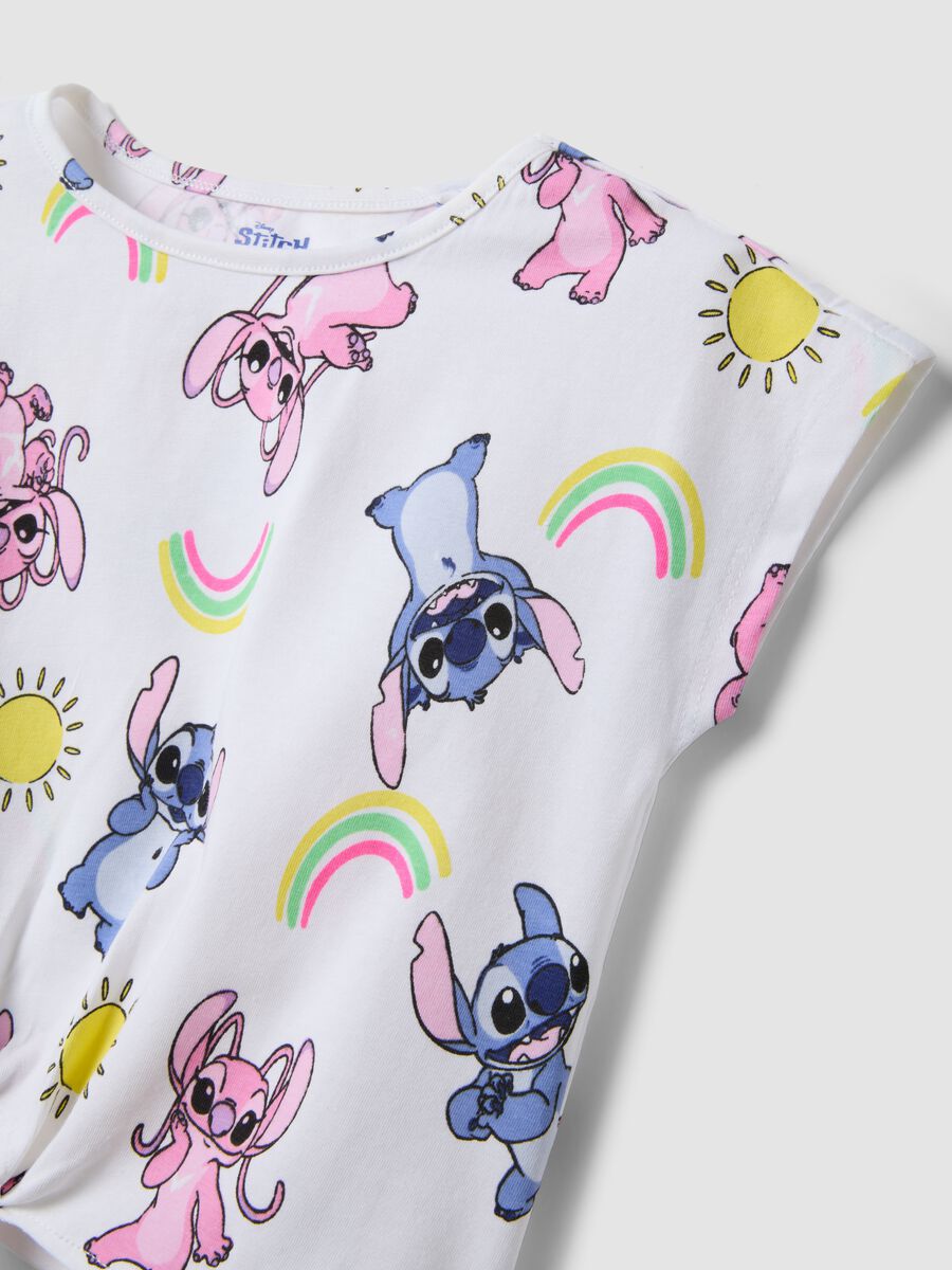 Girls&rsquo; white stretch cotton T-shirt with Stitch print_3