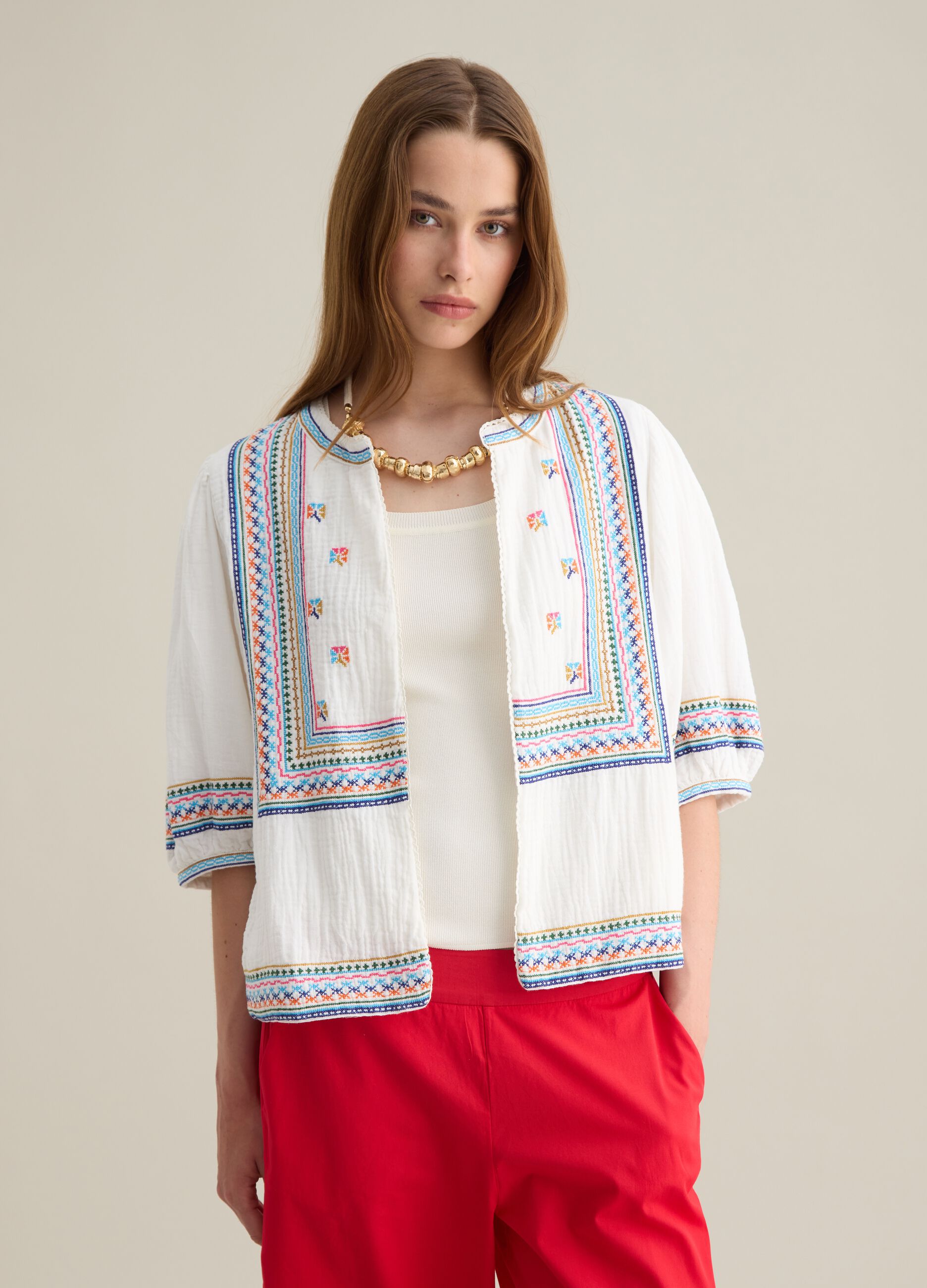Camicia da donna in puro cotone multicolor over