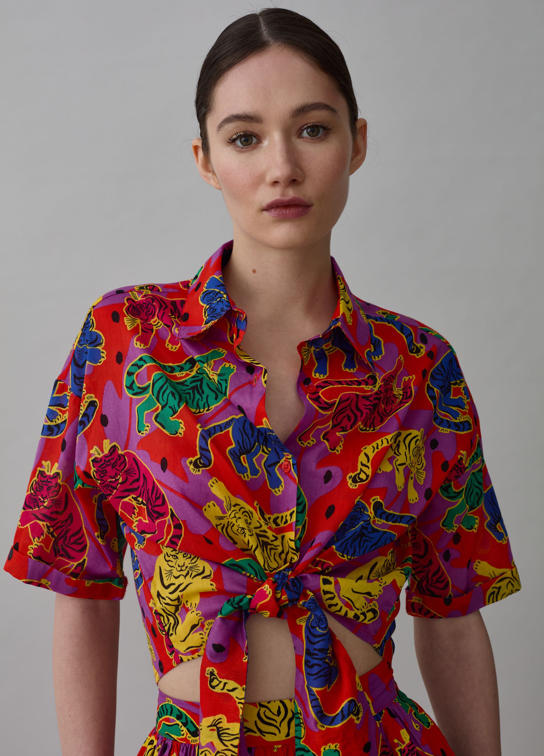 Camicia a maniche corte con stampa tigri