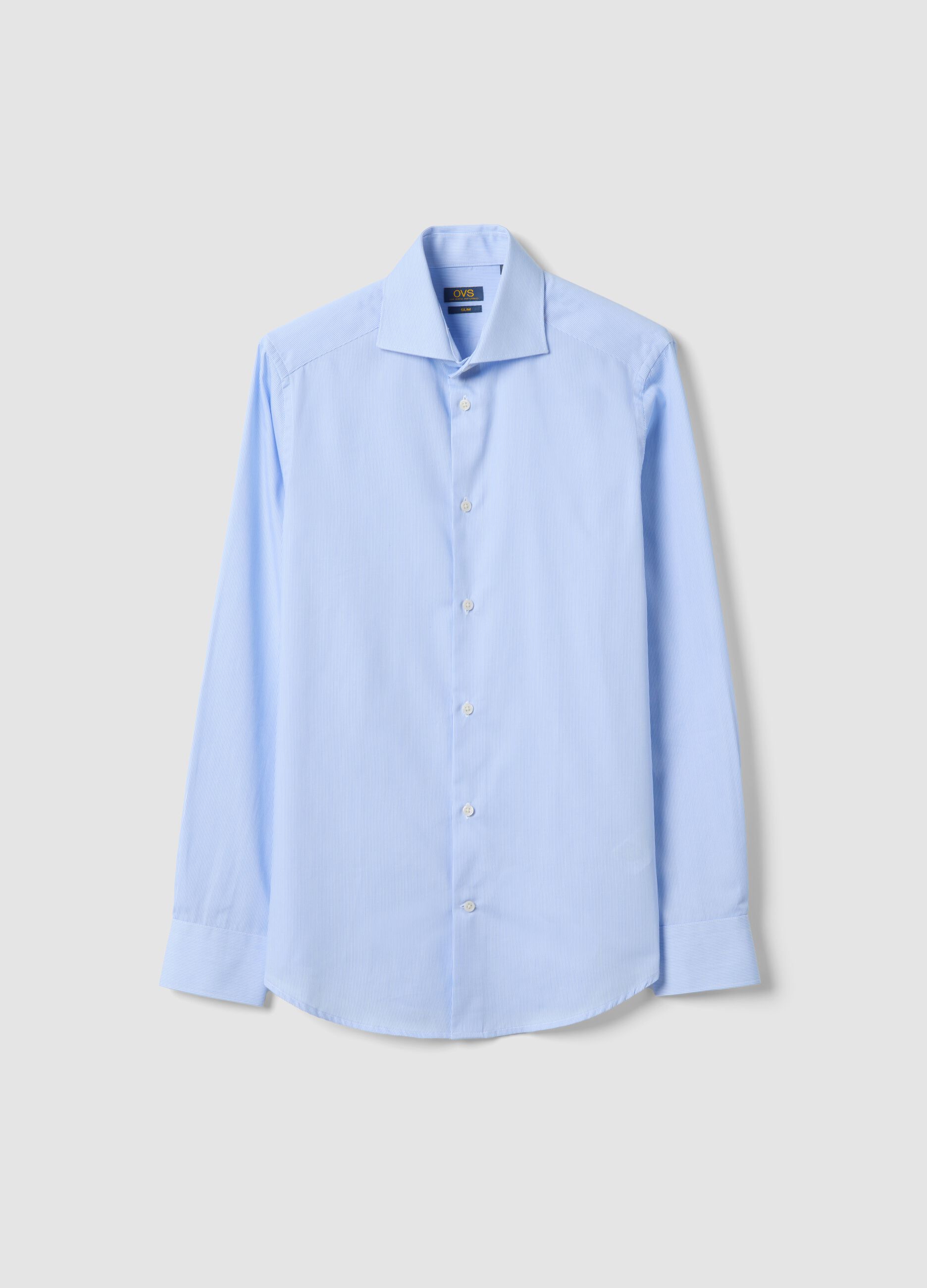 Light blue slim-fit striped cotton-blend shirt