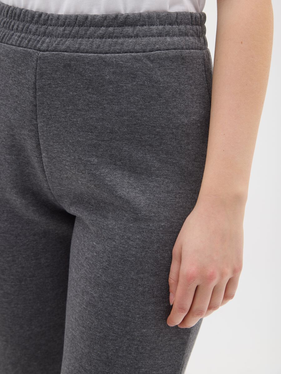 Grey regular fit cotton blend trousers with elasticated waist_3