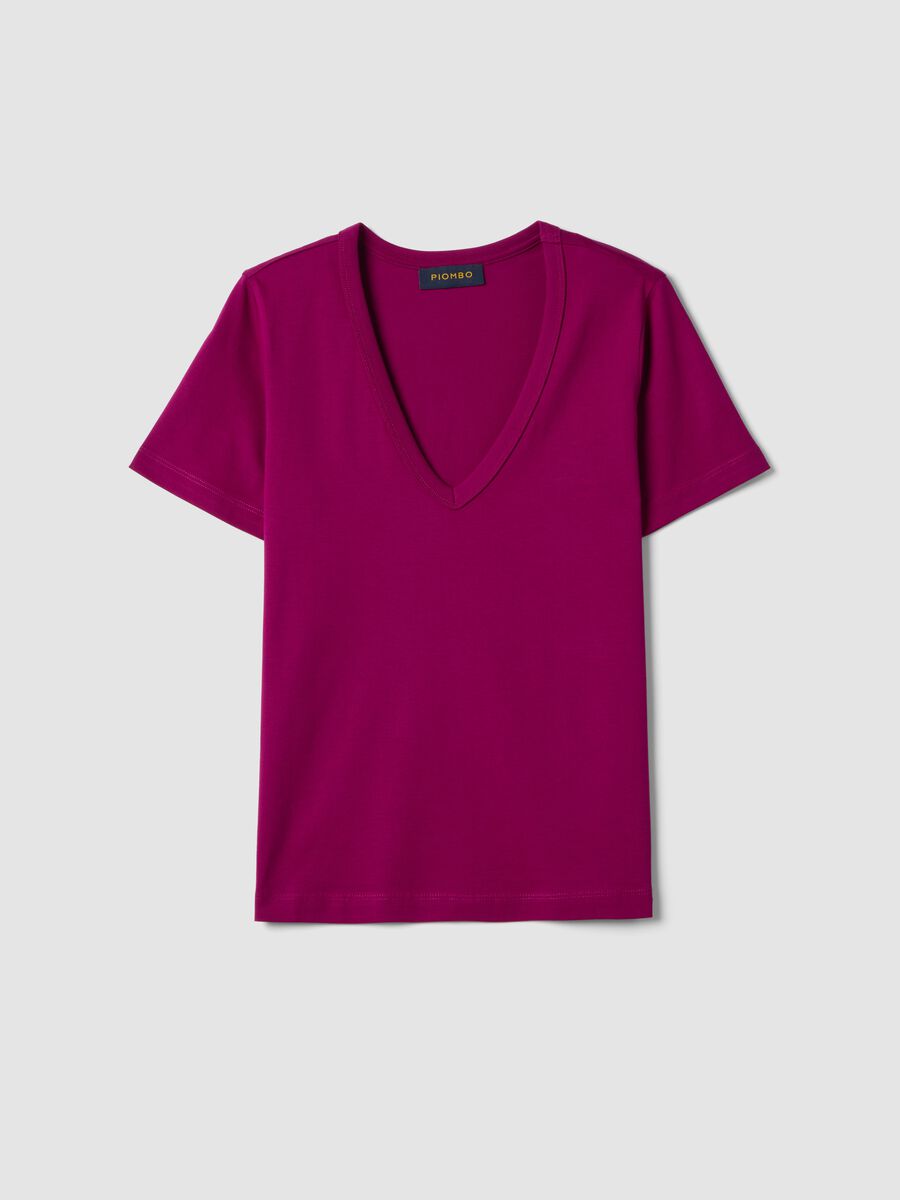 Purple pure cotton V-neck T-shirt regular fit_4