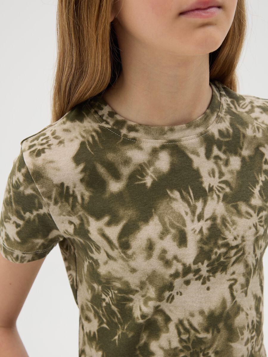 Short Military Green Tie-Dye Effect T-shirt in Stretch Cotton_1