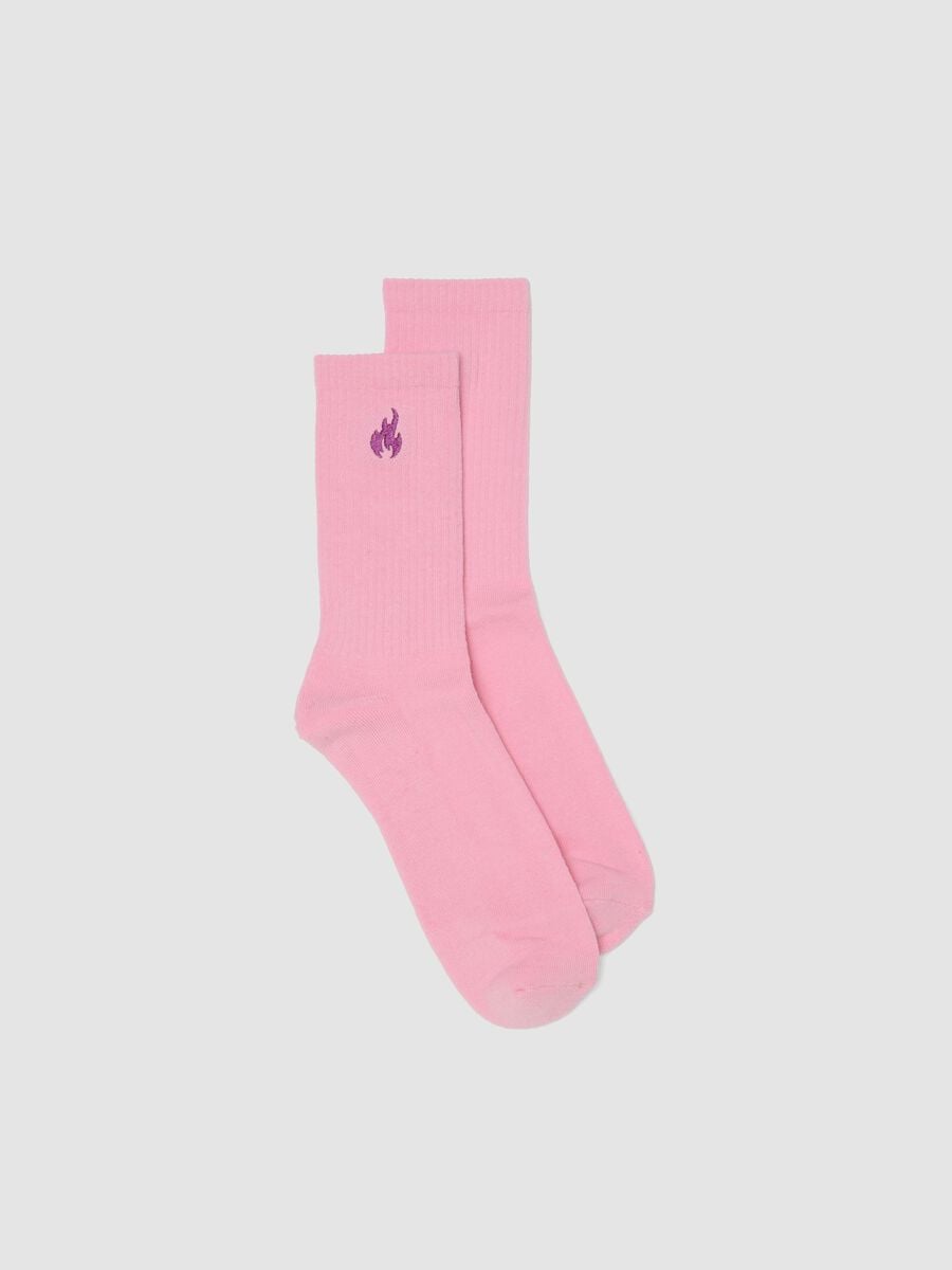 Calze sportive rosa in cotone elasticizzato con logo ricamato_0