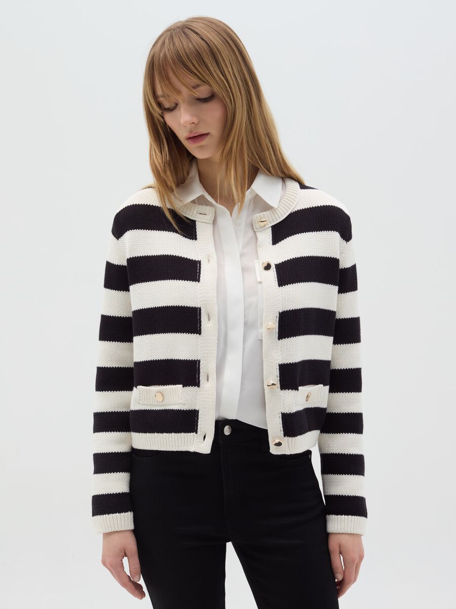 Striped cardigan with gold buttons_0