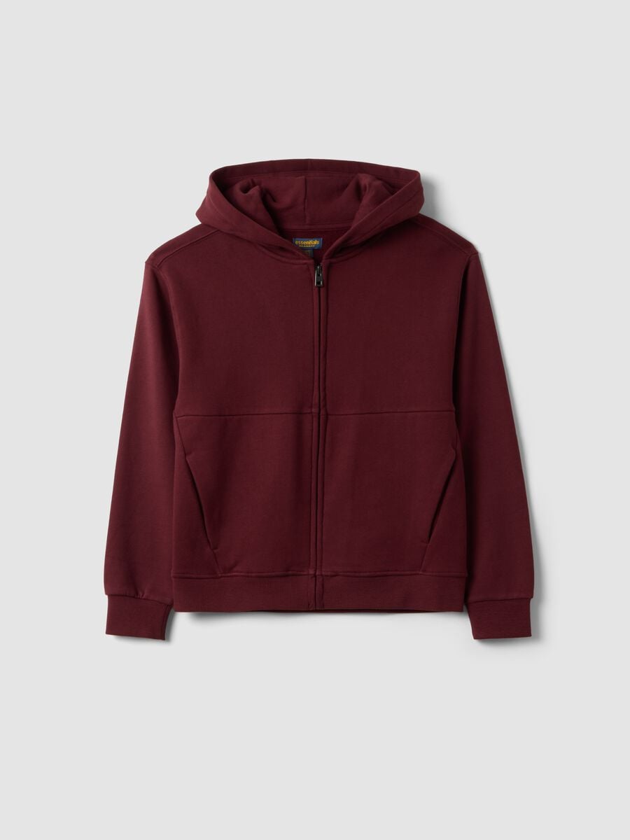 Felpa marrone in puro cotone organico con cappuccio relaxed fit_0