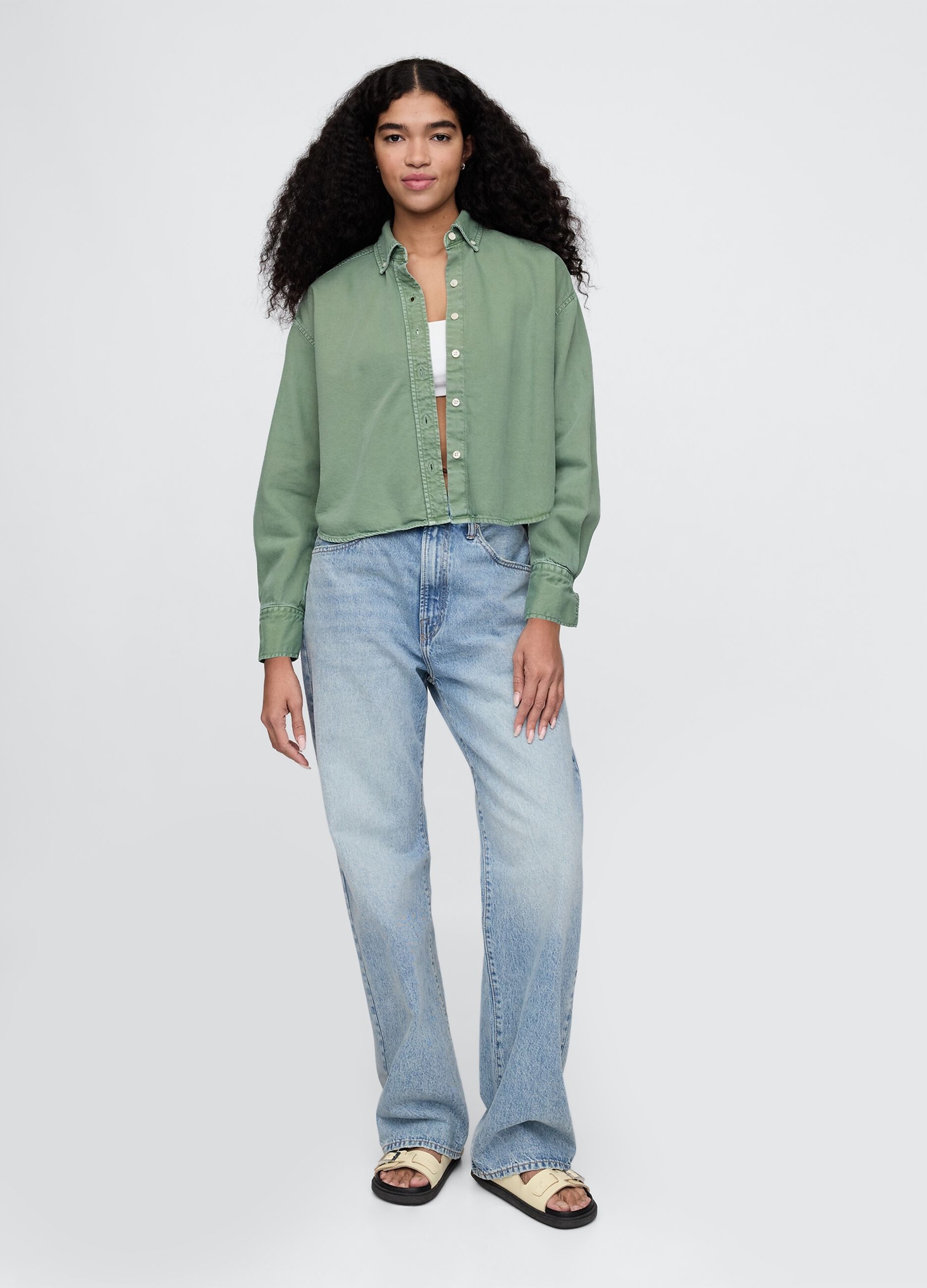 Green cotton cropped shirt