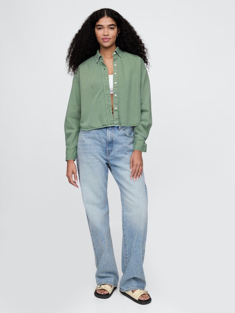 Camicia cropped in cotone verde_1