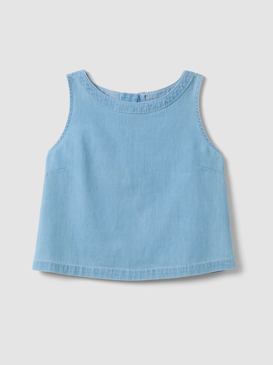 Blusa senza maniche denim azzurra in puro cotone da ragazza_3