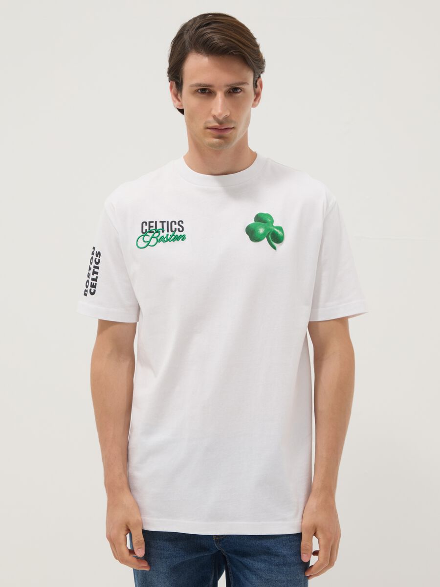White pure cotton T-shirt with Boston Celtics logo_0