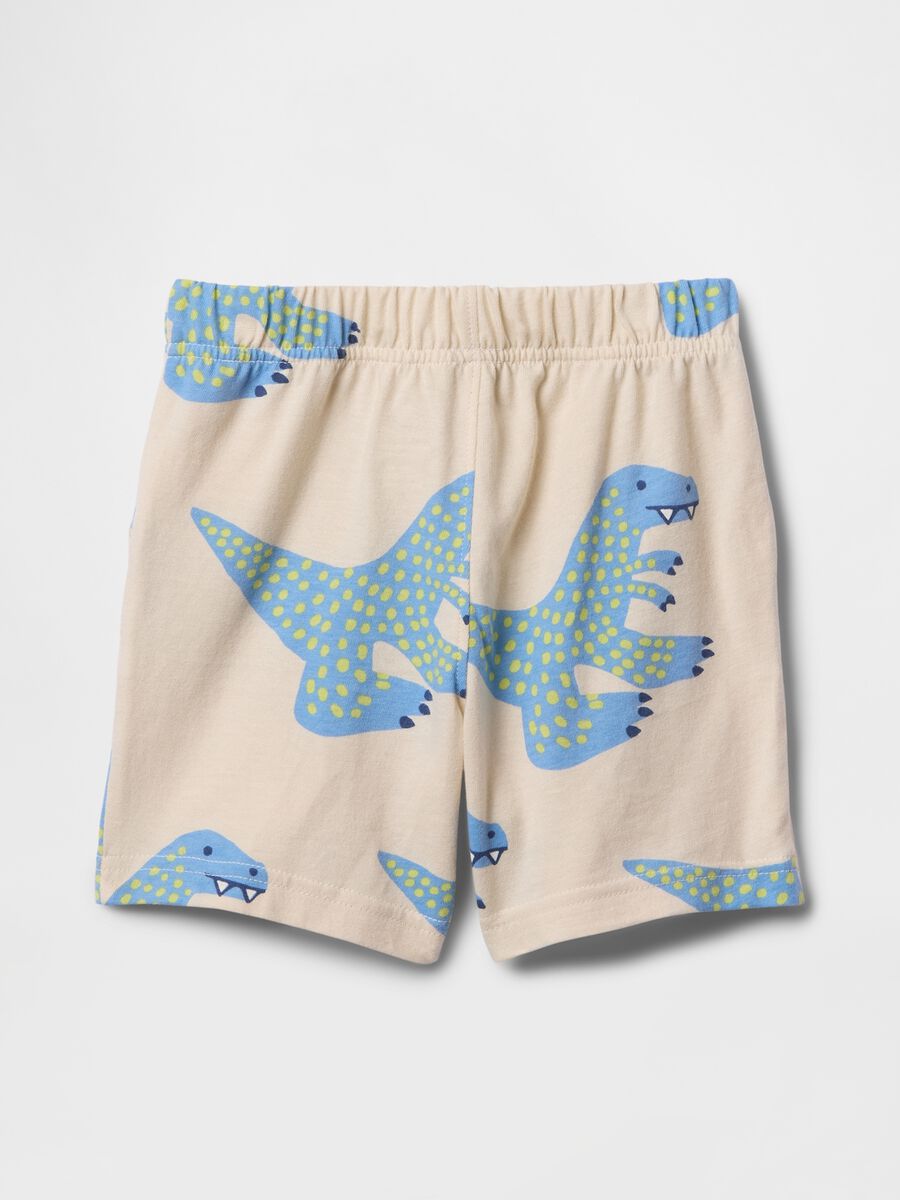 Beige Dinosaur Print Shorts_1