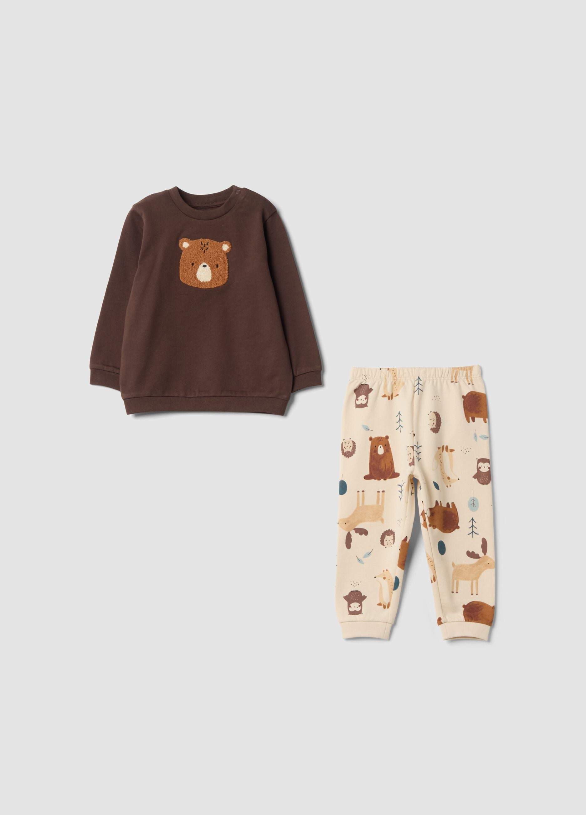 Brown crew-neck pyjamas in pure organic cotton
